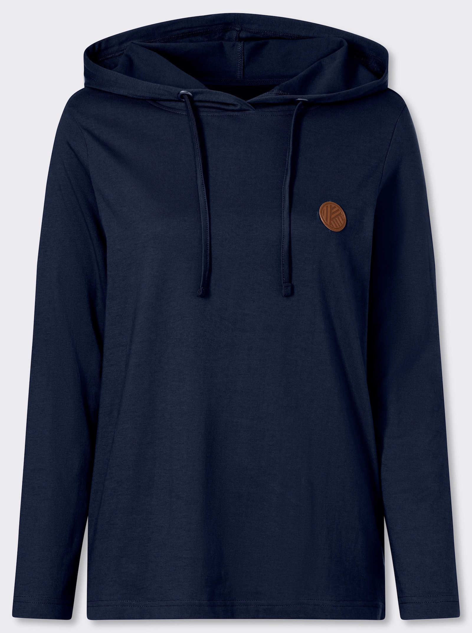 Kapuzenshirt mit Lederimitat-Patch vorne - marine