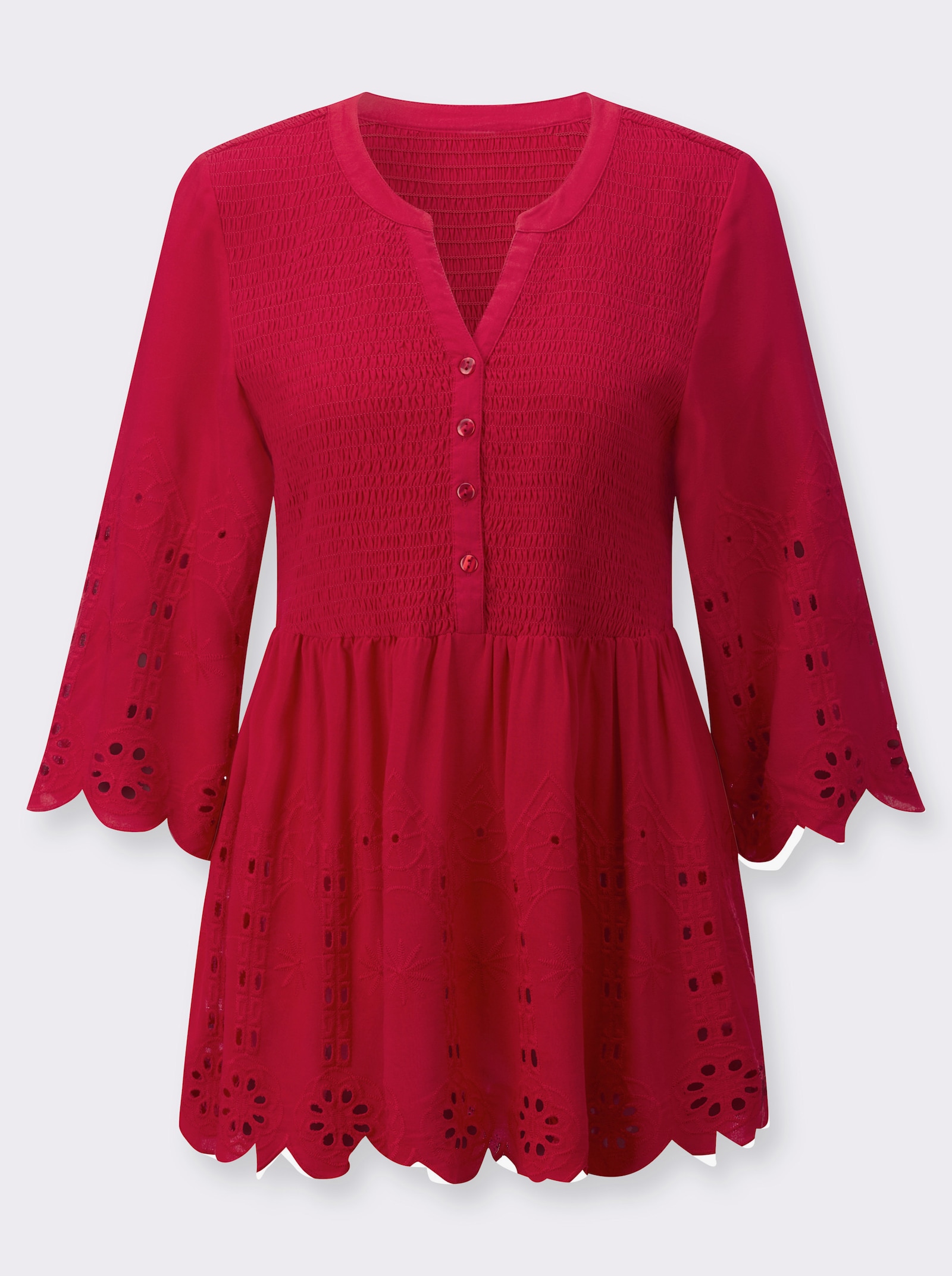 Spitzentunika mit Lockstickerei - rot