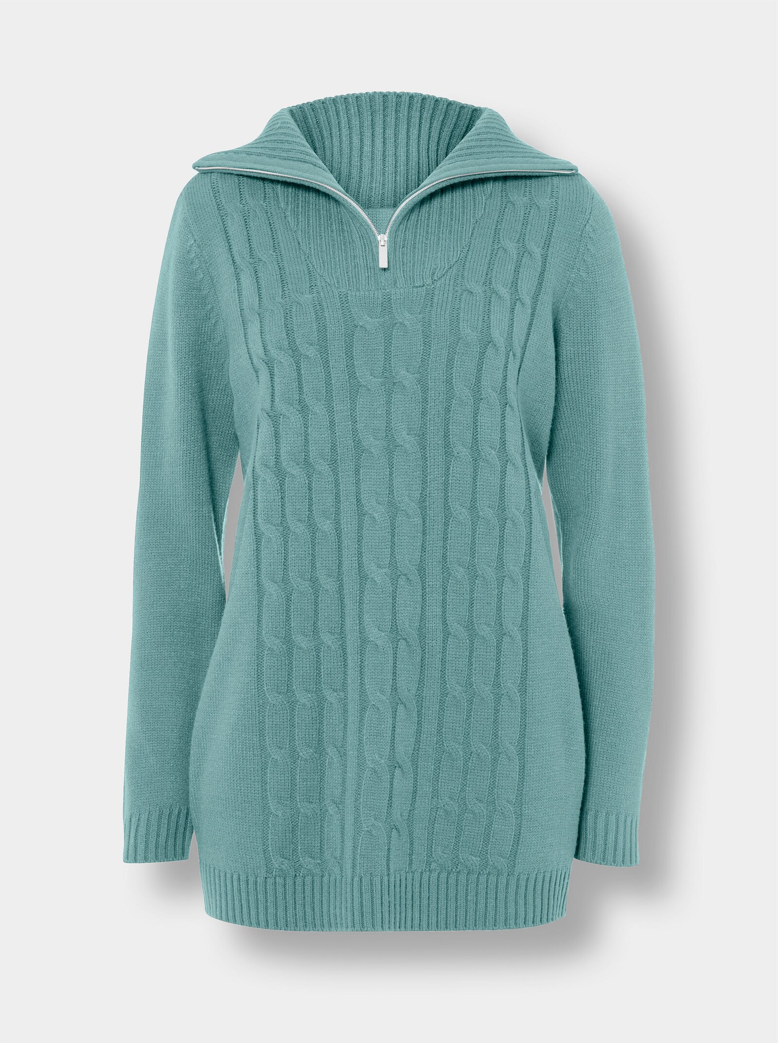Longpullover mit Troyerkragen, pflegeleicht - salbei