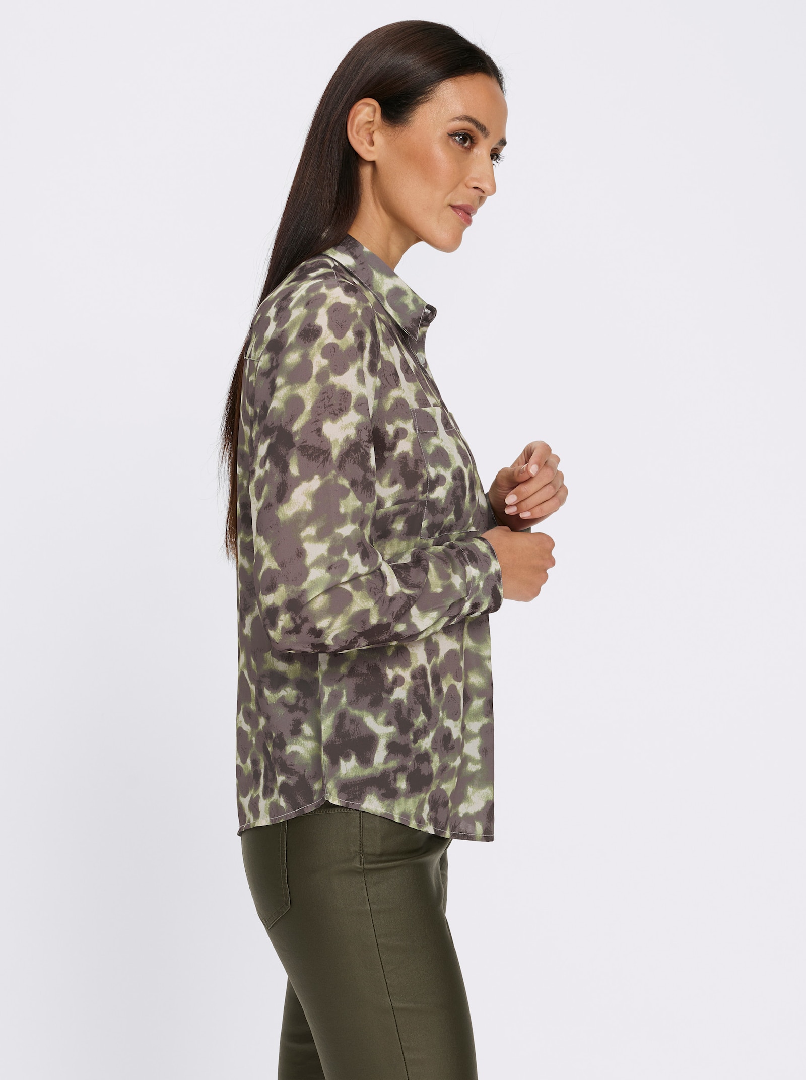 heine Blouse met print en overhemdkraag - kaki/donkertaupe bedrukt