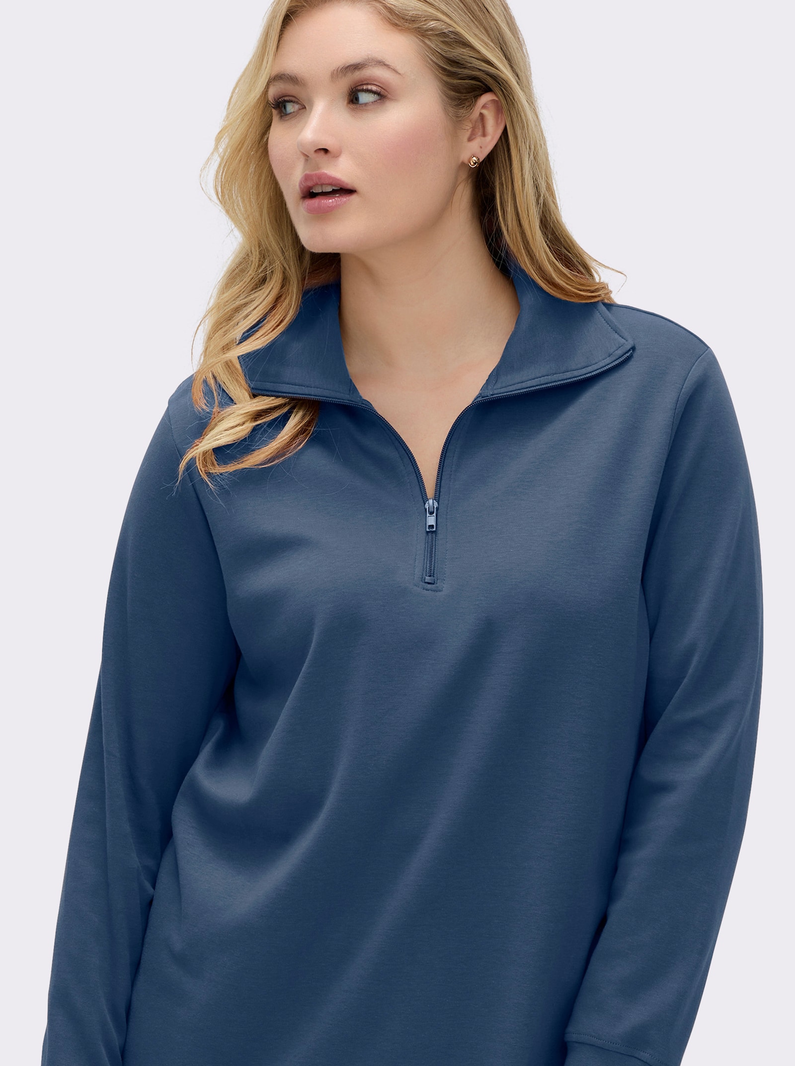 Longsweatshirt mit Umlegekragen - jeansblau