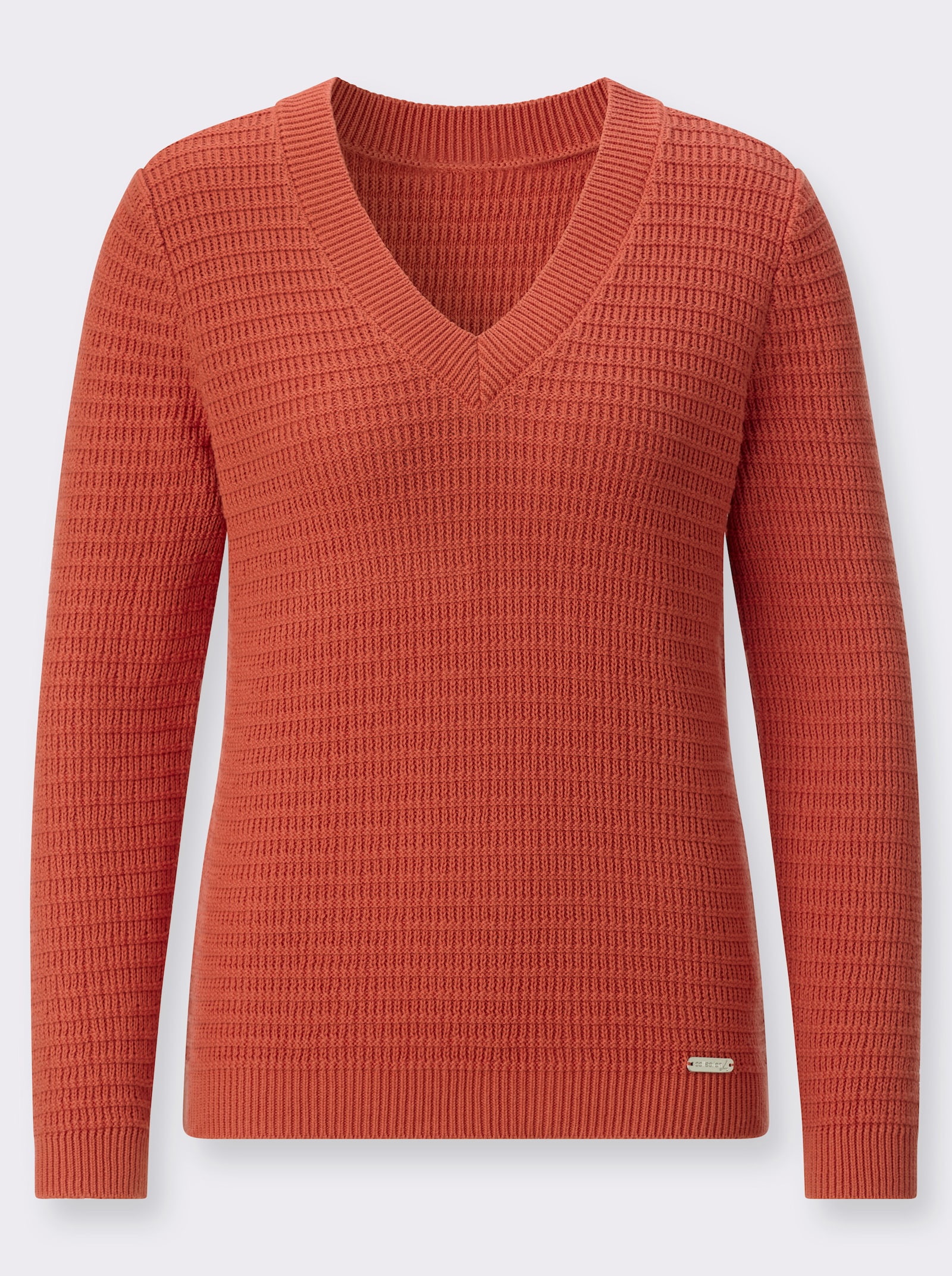 V-Ausschnitt-Pullover mit geripptem Saum - terra