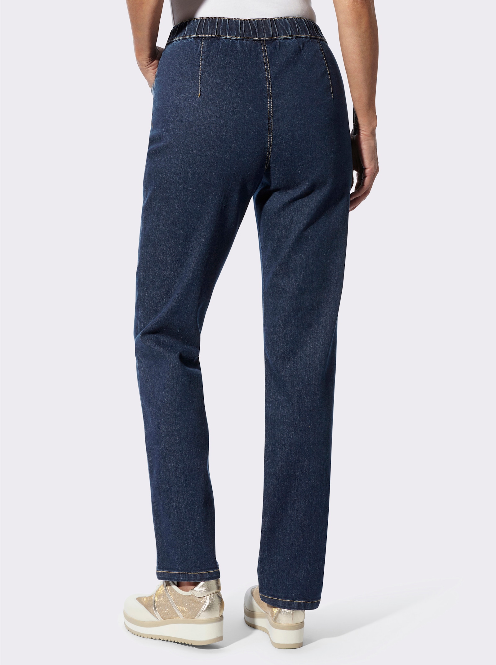 Schlupfjeans mit Bindeband im Leo-Dessin - blue-stone-washed