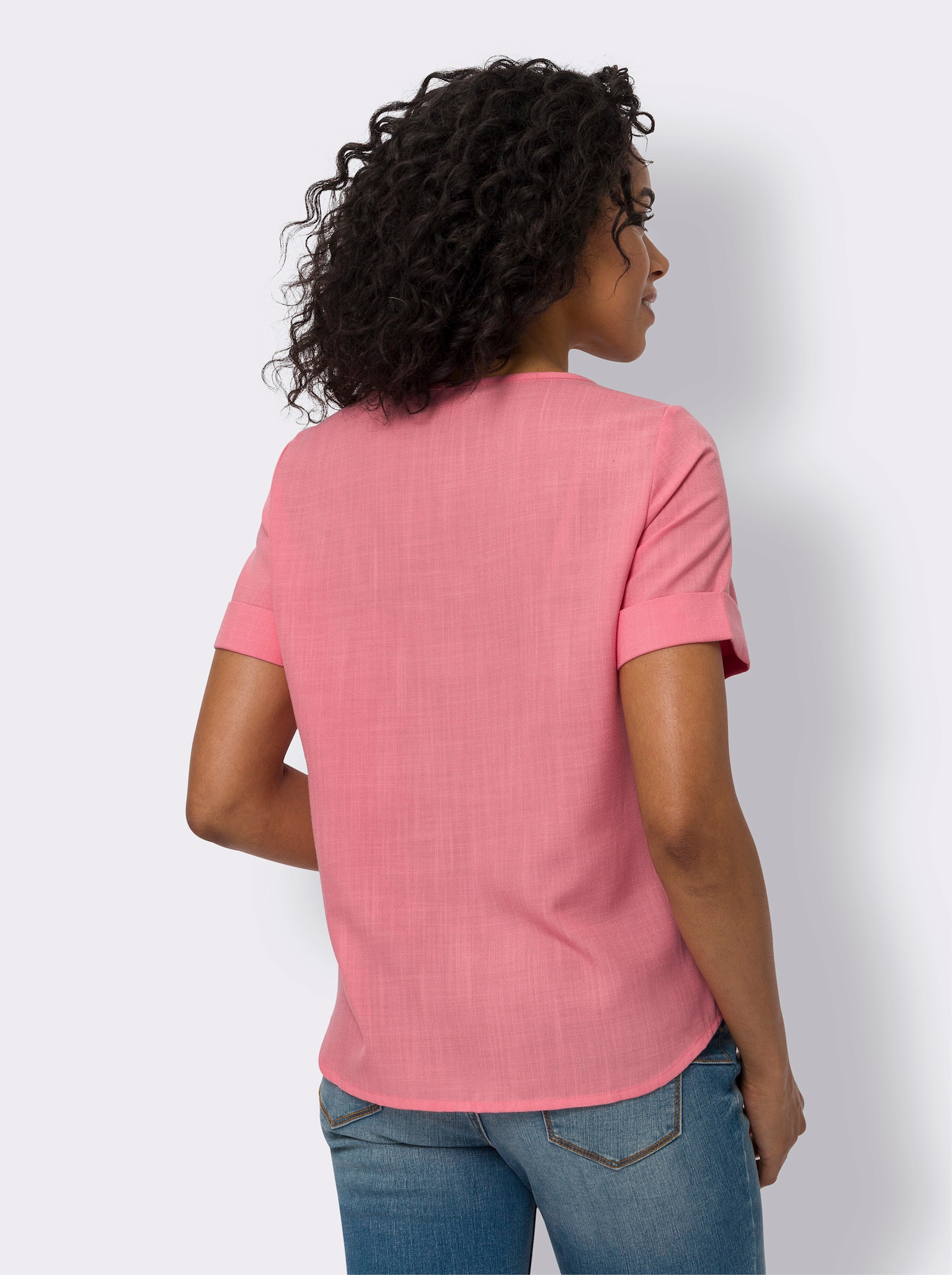 Schlupfbluse in Leinen-Optik, pflegeleicht - flamingo