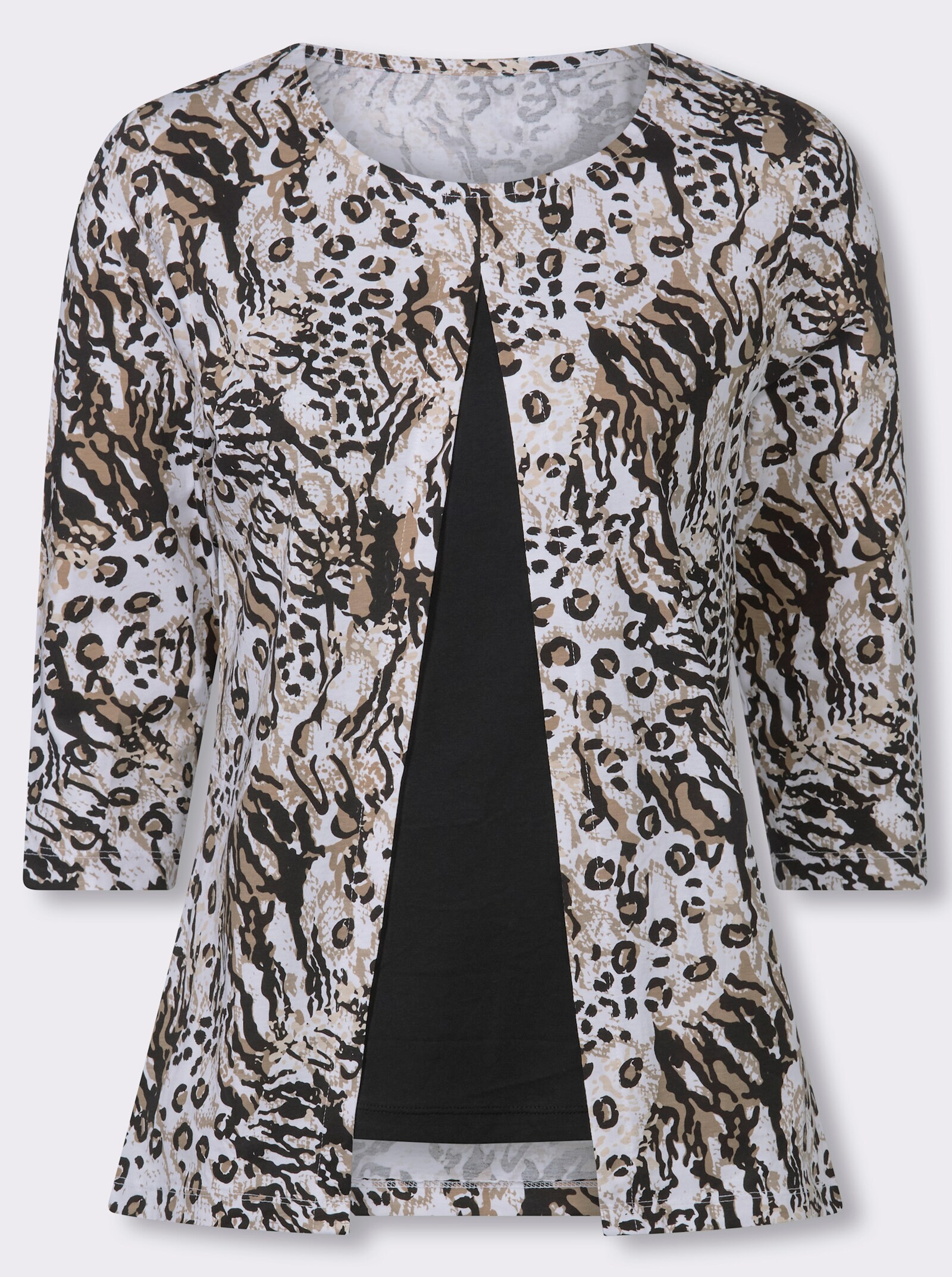 2-in-1-Shirt in A-Form - ecru-schwarz-bedruckt