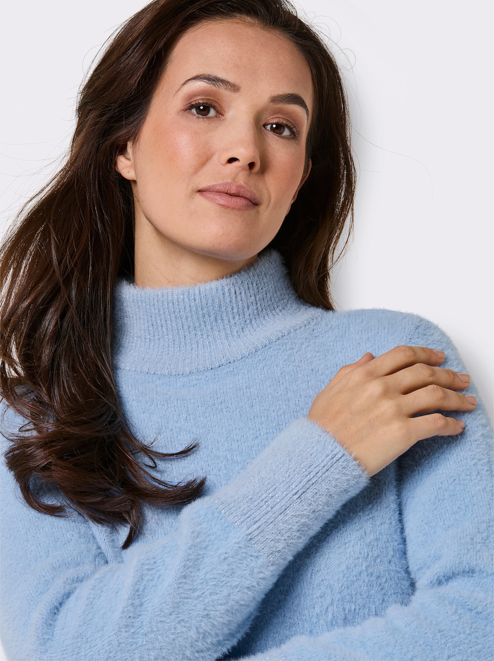 CREATION L PREMIUM Langarm-Pullover mit Glanzgarn - eisblau