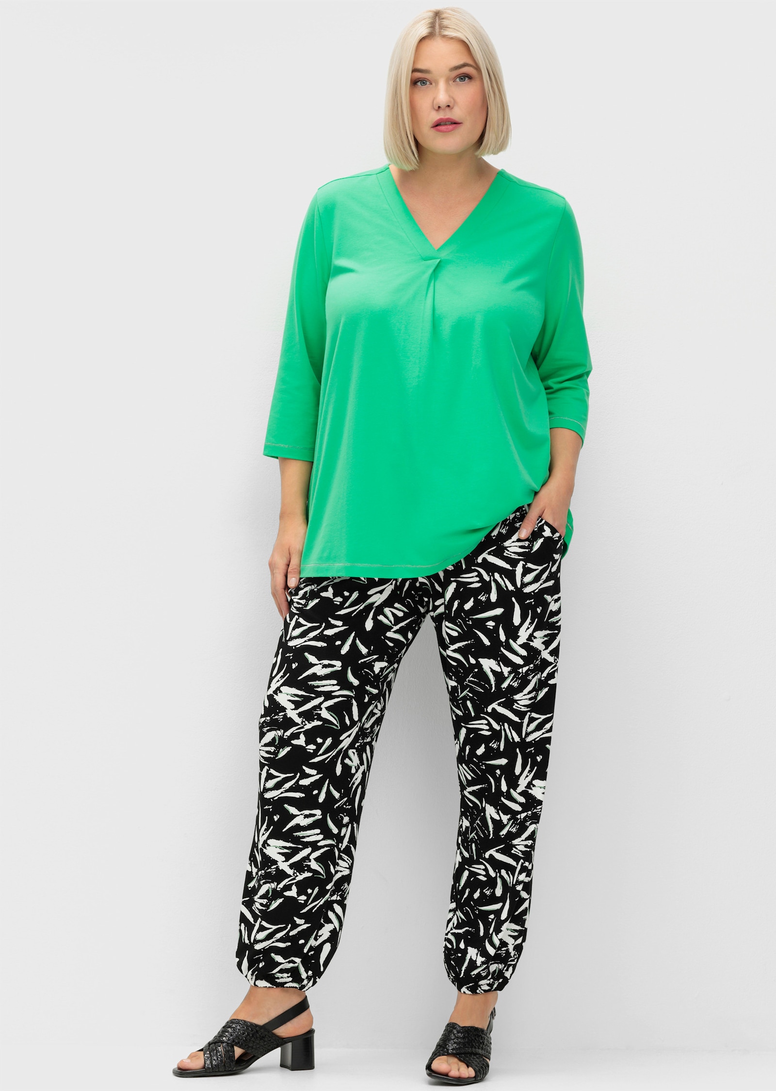 sheego Pantalon extensible - noir-blanc