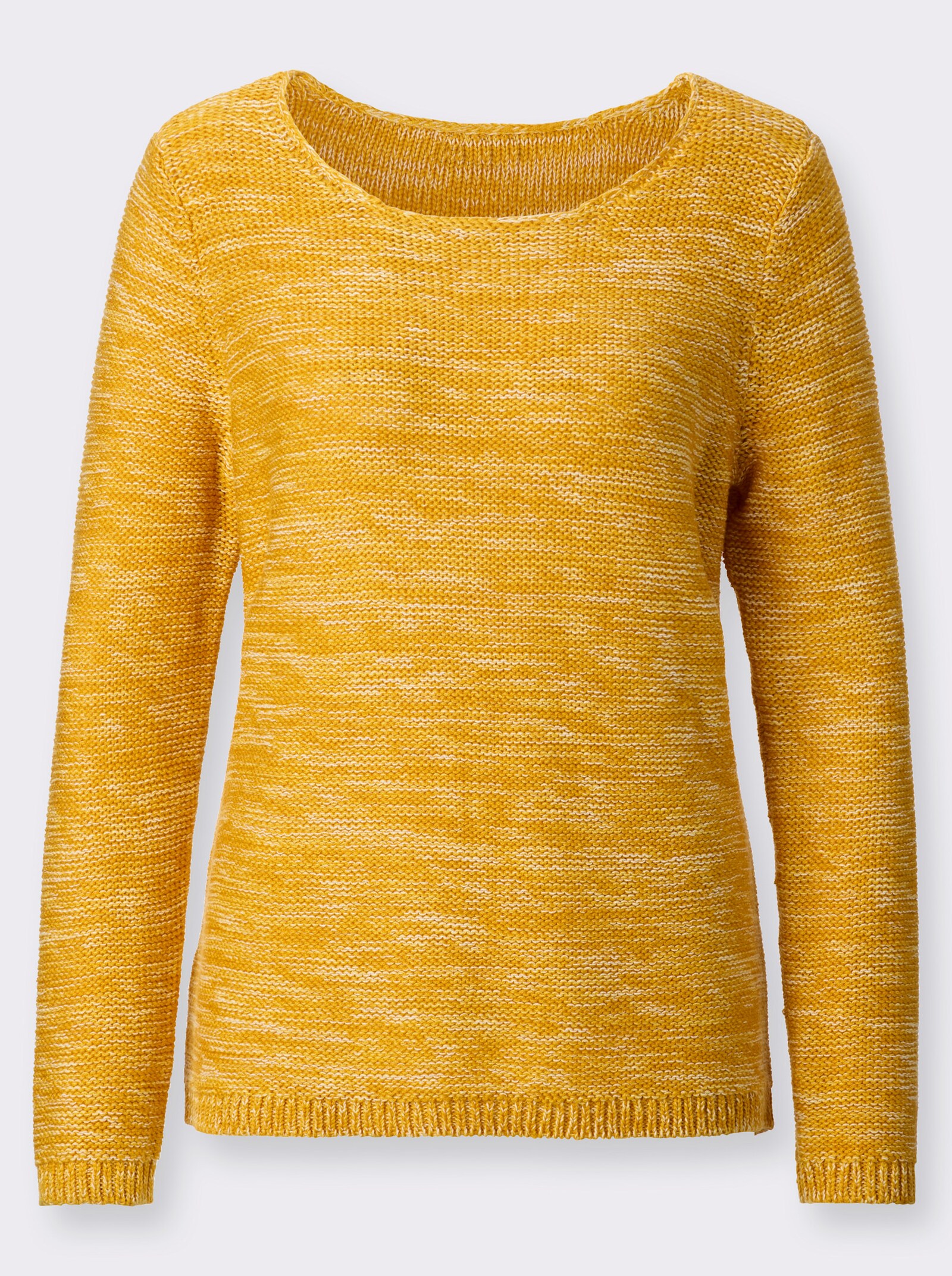 Rundhalspullover aus Melange-Strick - ocker-meliert