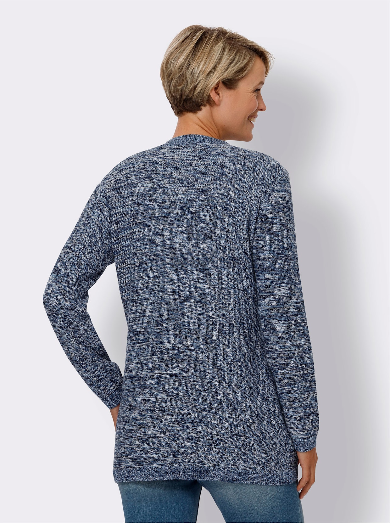 Lang gebreid vest - marine/ecru gemêleerd