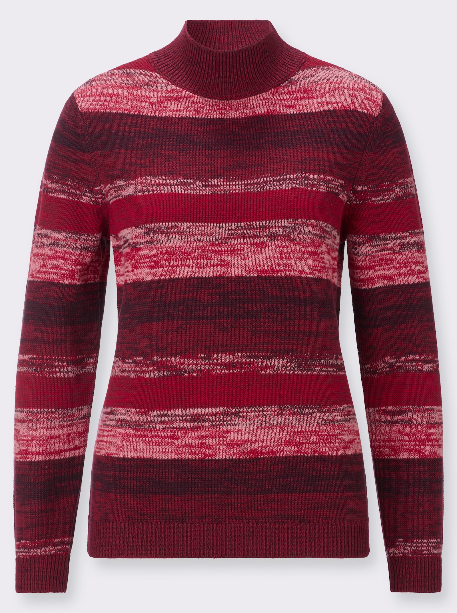 Stehkragenpullover mit Melange-Streifenmuster - kirsche-flamingo-gemustert
