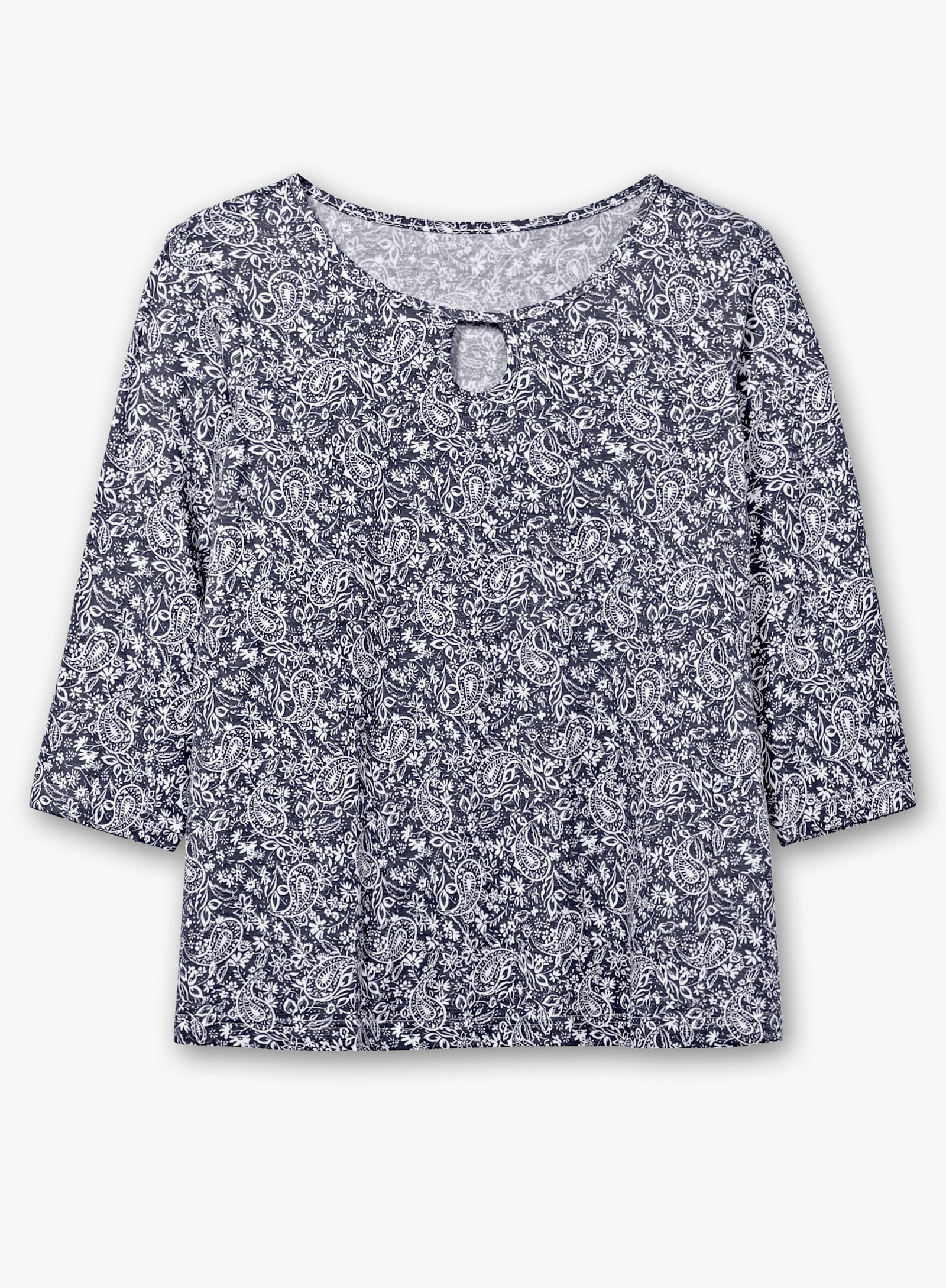 Print-Shirt mit Ausschnitt mit Schlitz - marine-bedruckt