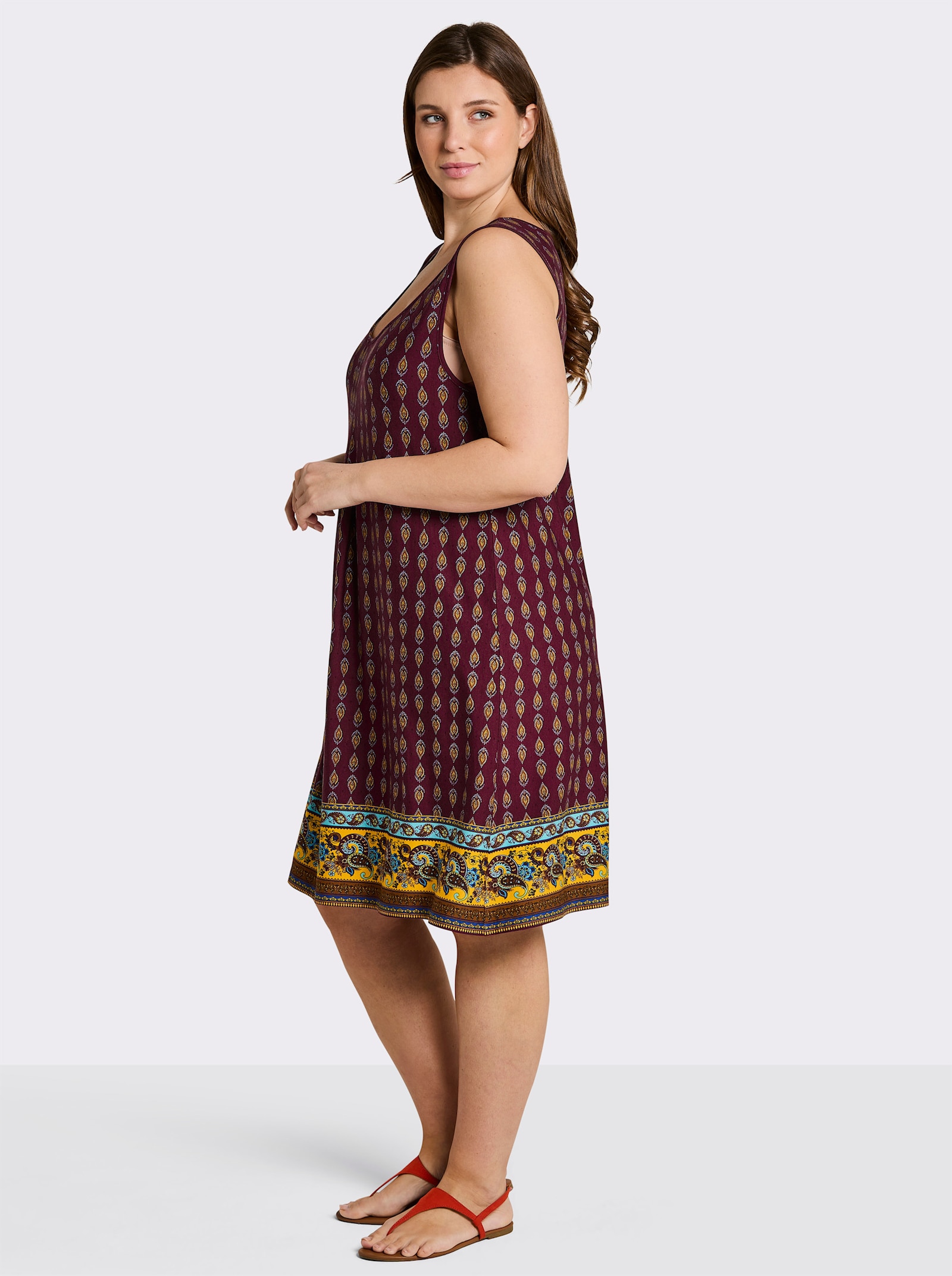 sheego Druckkleid mit Biesen - bordeaux-burgund-bedruckt