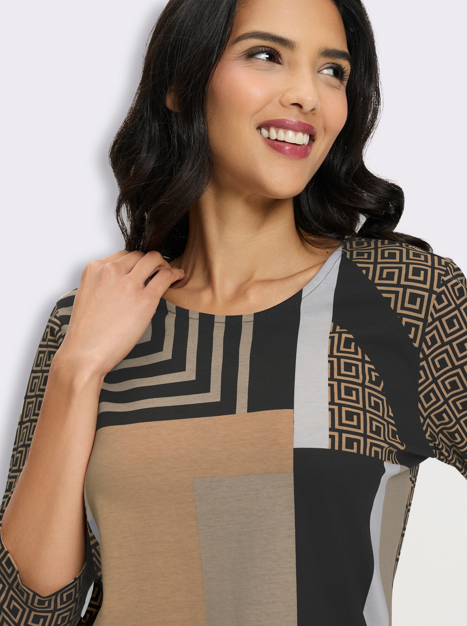 3/4-Arm-Shirt mit verschiedenen Grafik-Prints - camel-schwarz-bedruckt