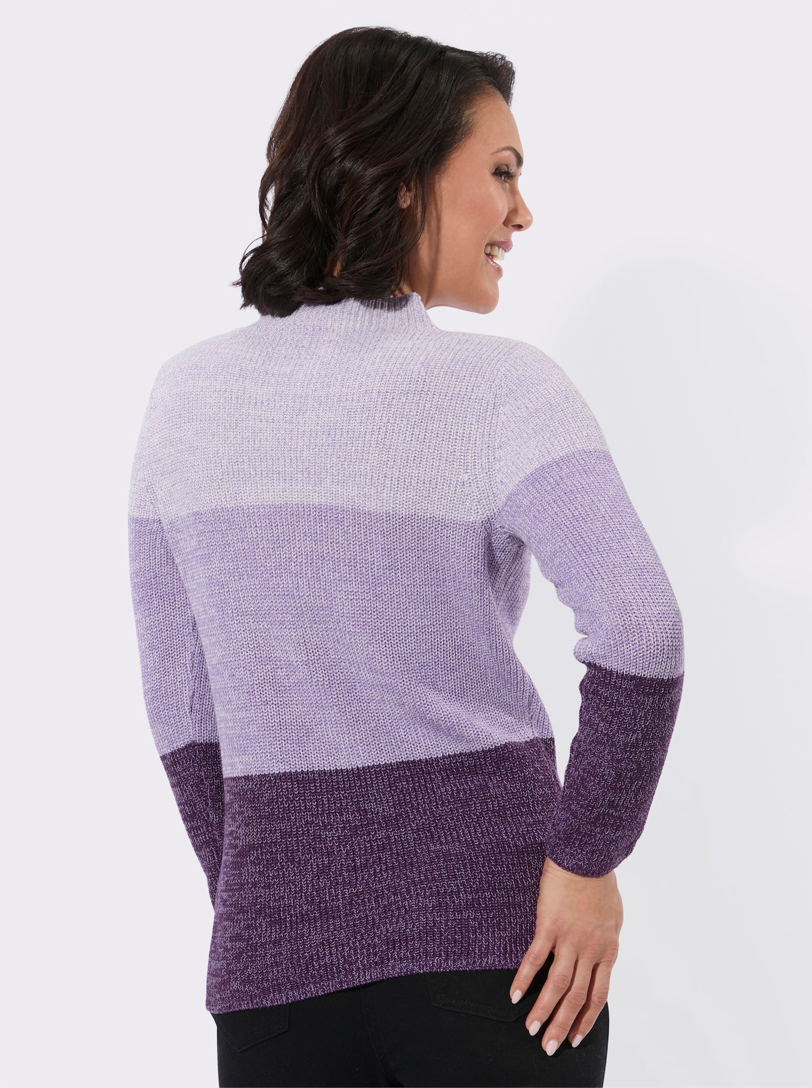 Stehkragenpullover mit Seitenschlitzen - lavendel-traube-gemustert