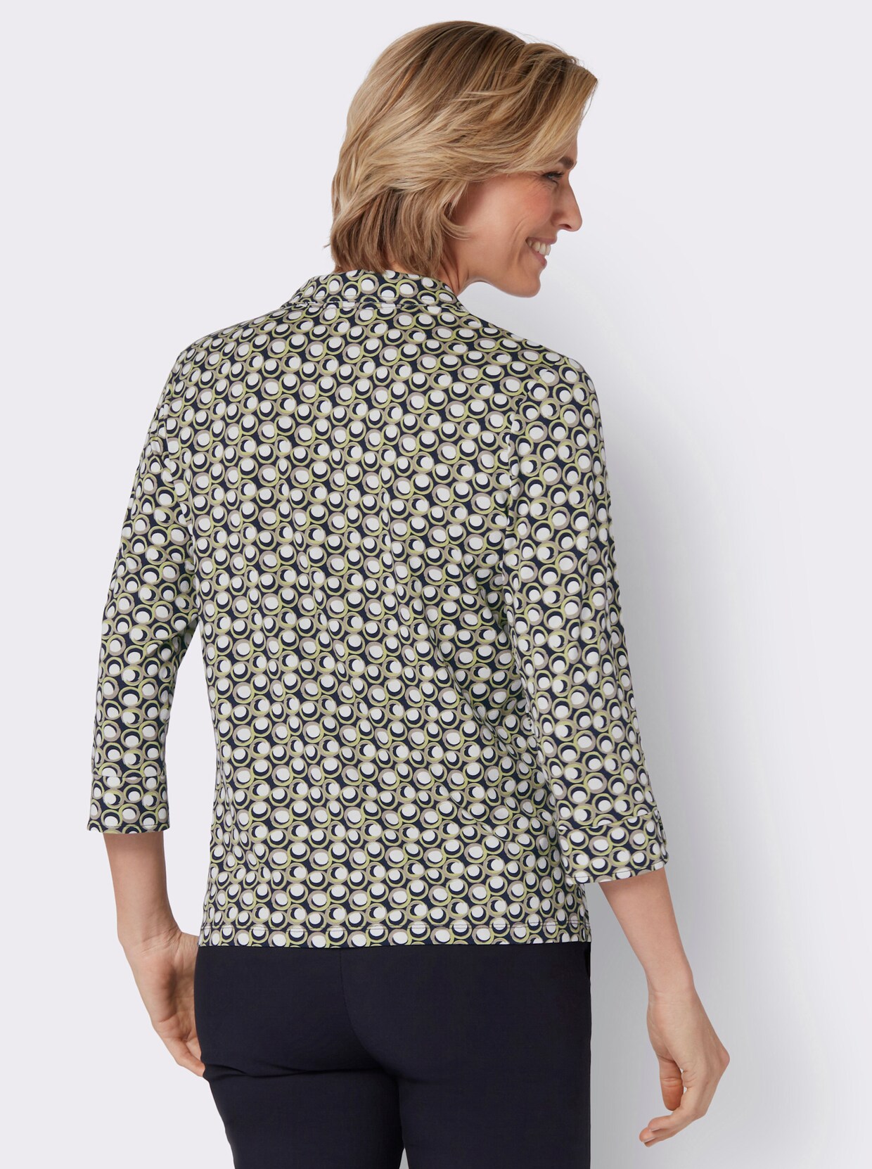 Jerseyblouse - pistazie/marine geprint