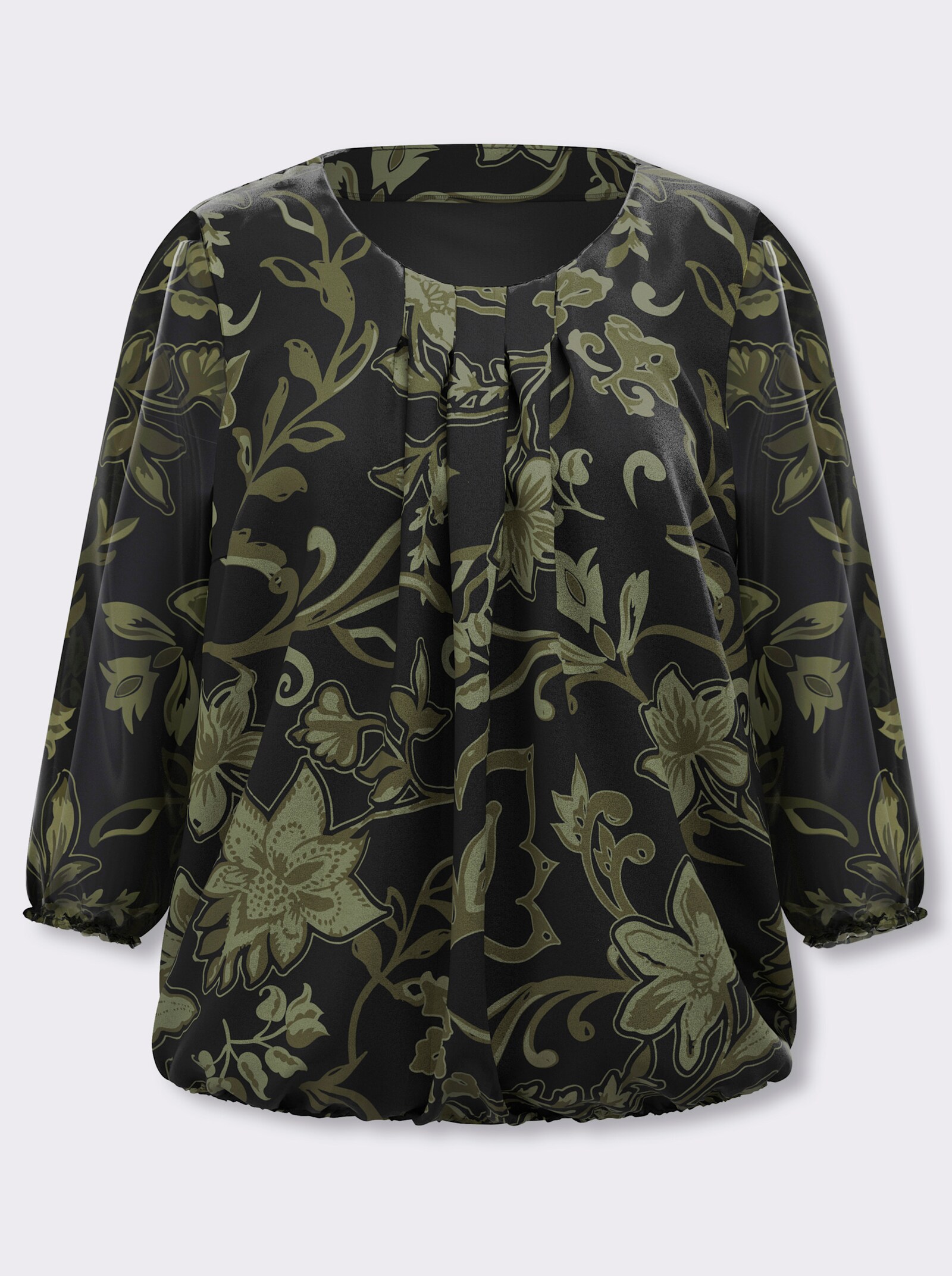 Schlupf-Bluse mit Paisley-Print - schwarz-oliv-bedruckt