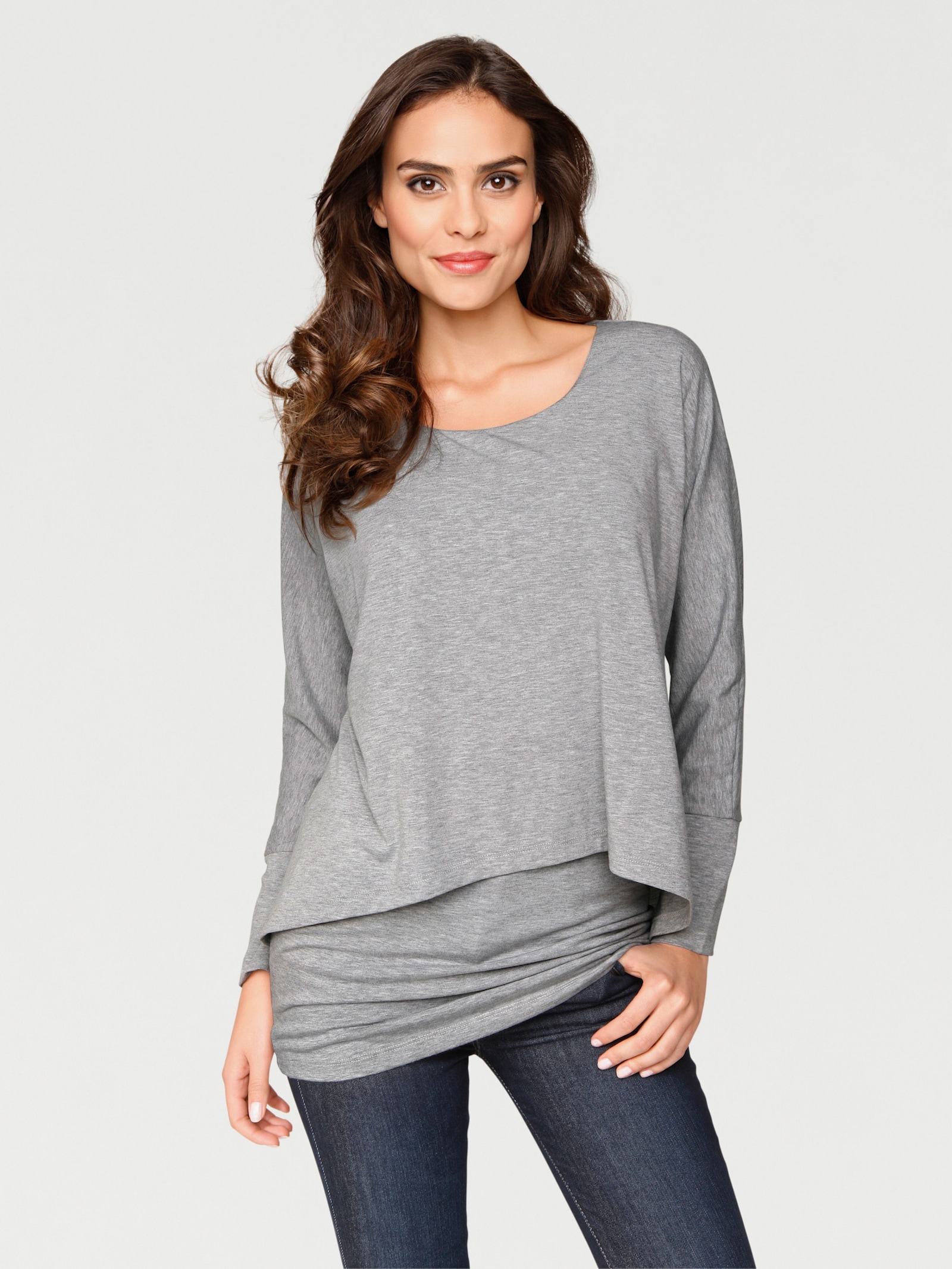 heine Rundhalsshirt mit Fledermaus-Ärmeln - grau-melange