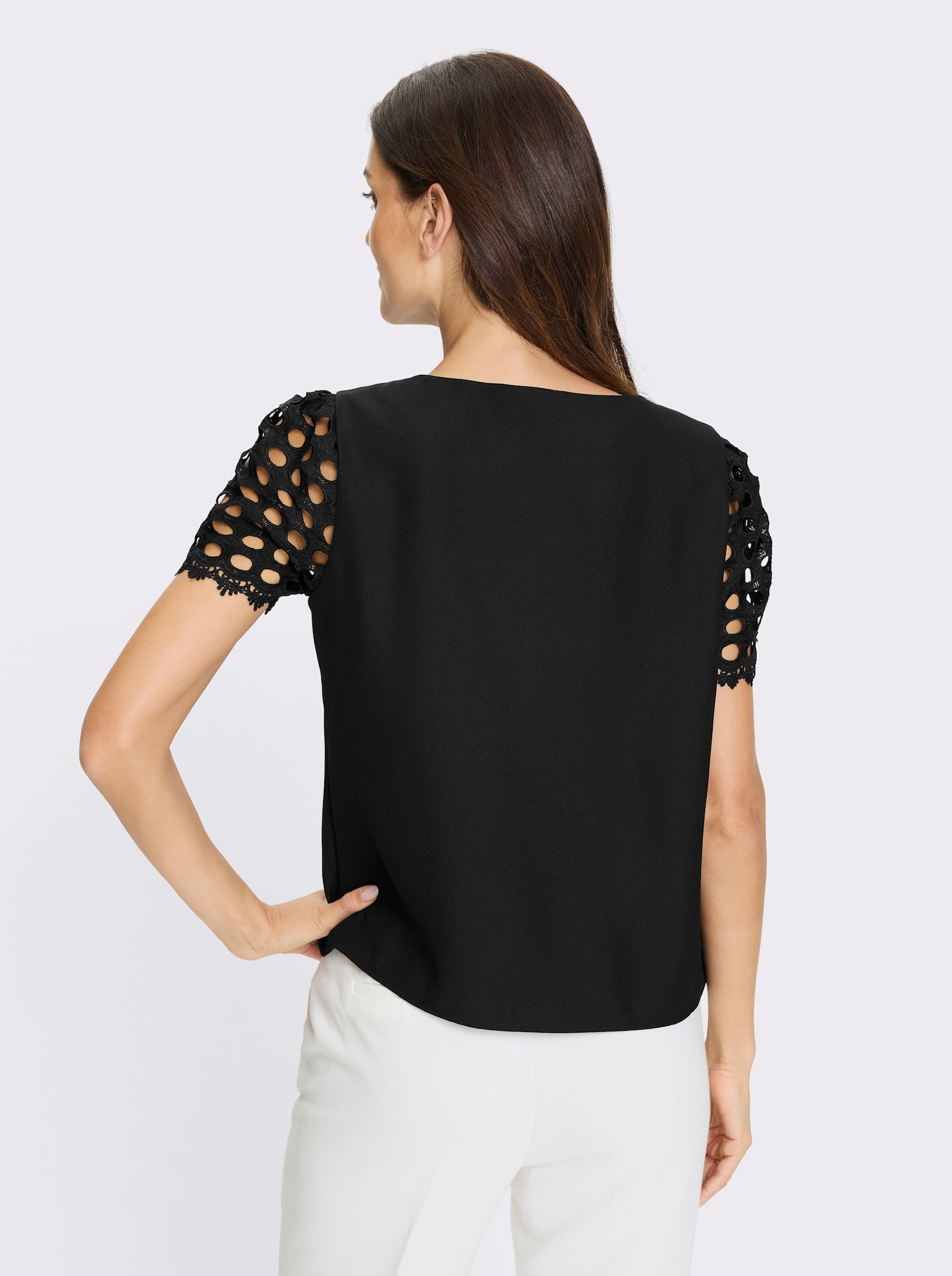 heine Schlupfbluse mit Ärmeln aus Spitze - schwarz
