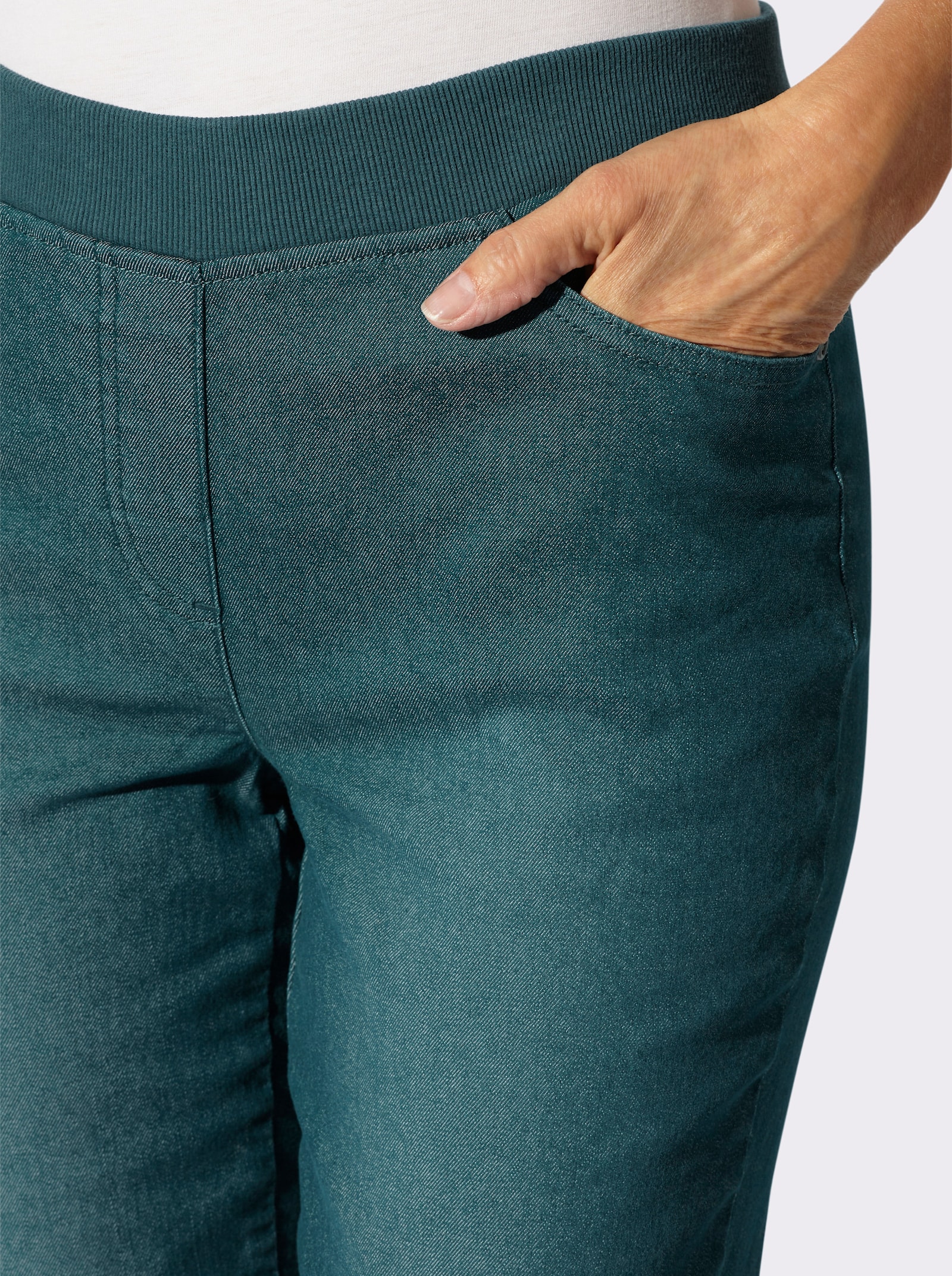 Comfortjeans met geribde comfortband van tricot - petrol
