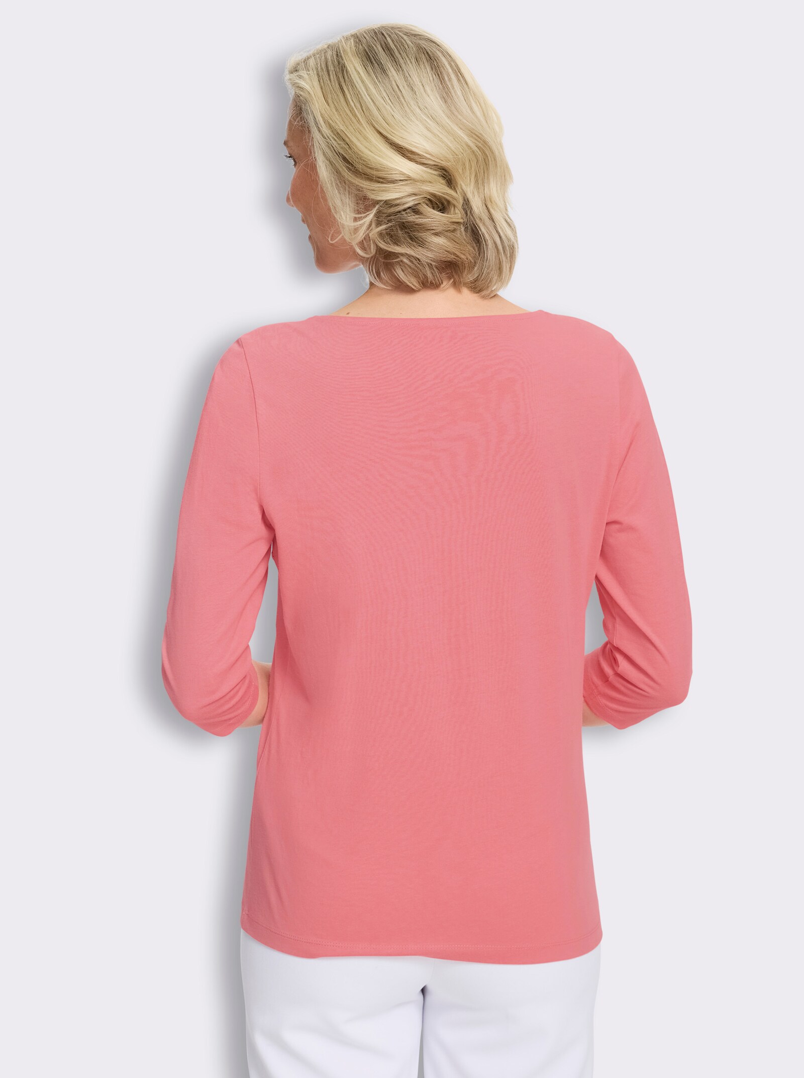 3/4-Arm-Shirt mit Satin-Paspelierung - flamingo