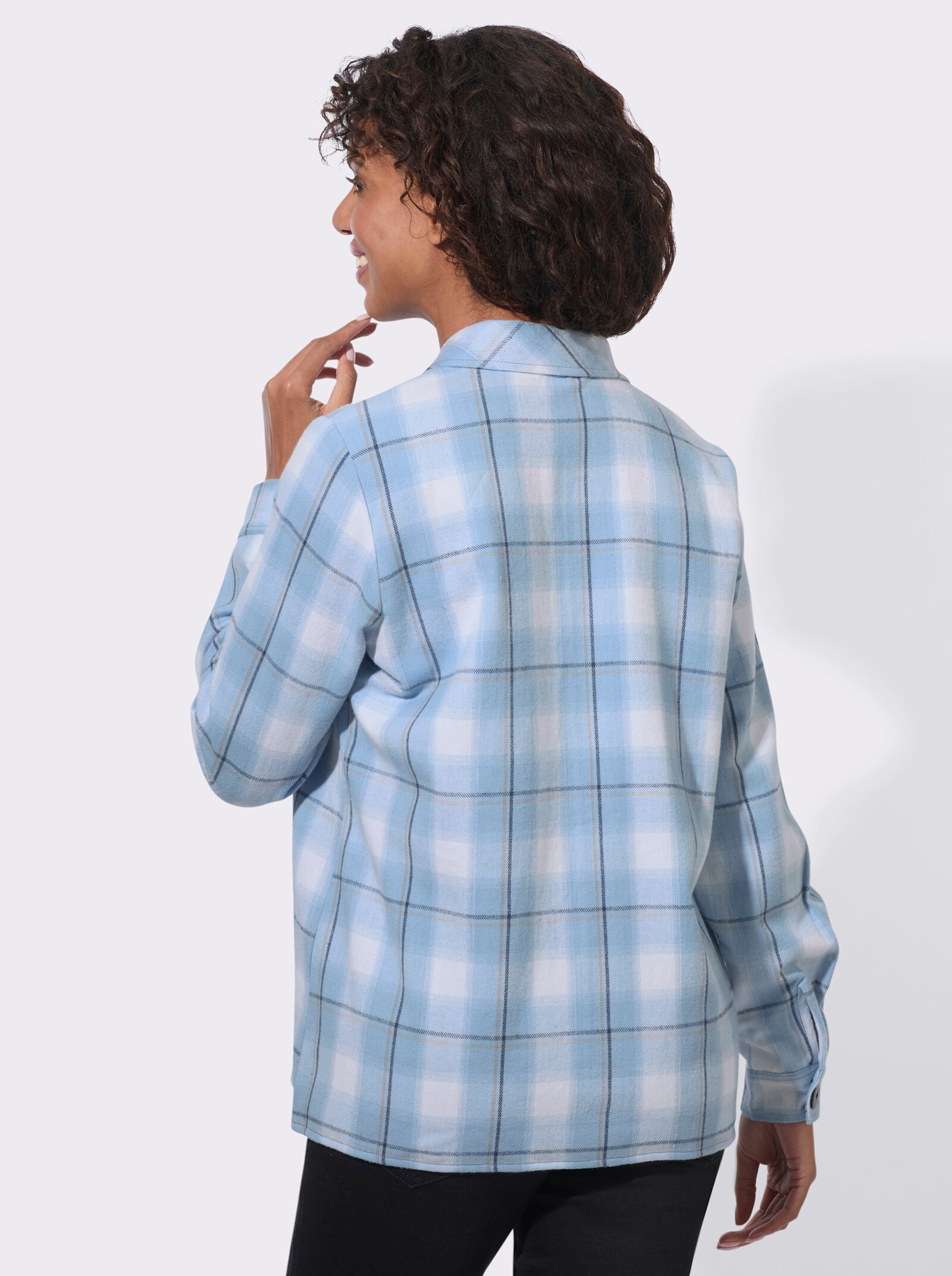  Blusenjacke in Flanell-Qualität - eisblau-ecru-kariert
