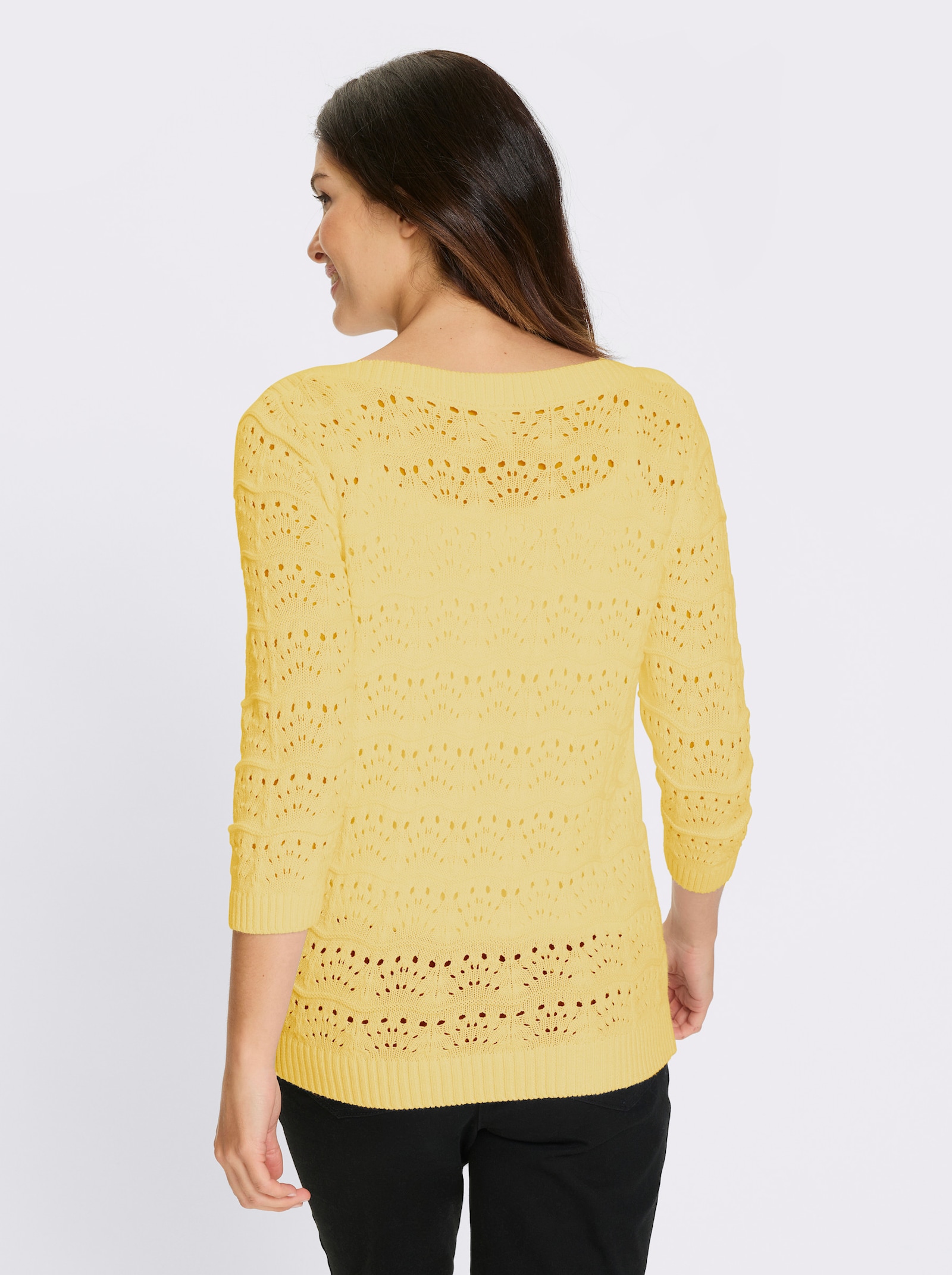 Ajourpullover mit U-Boot-Ausschnitt - zitrone