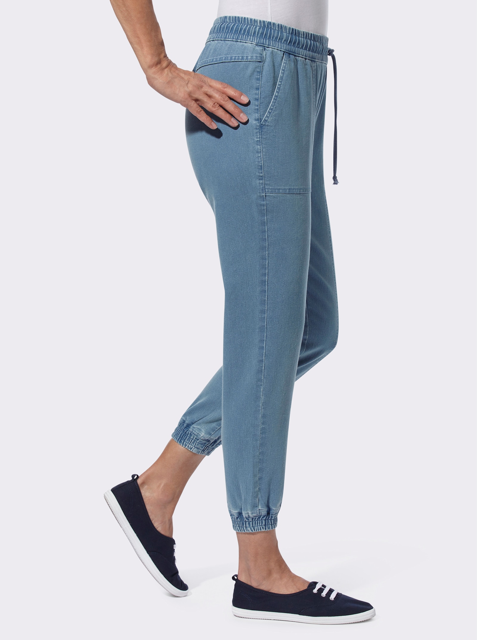 7/8-jeans met elastische boordjes aan de zoom - blue-bleached