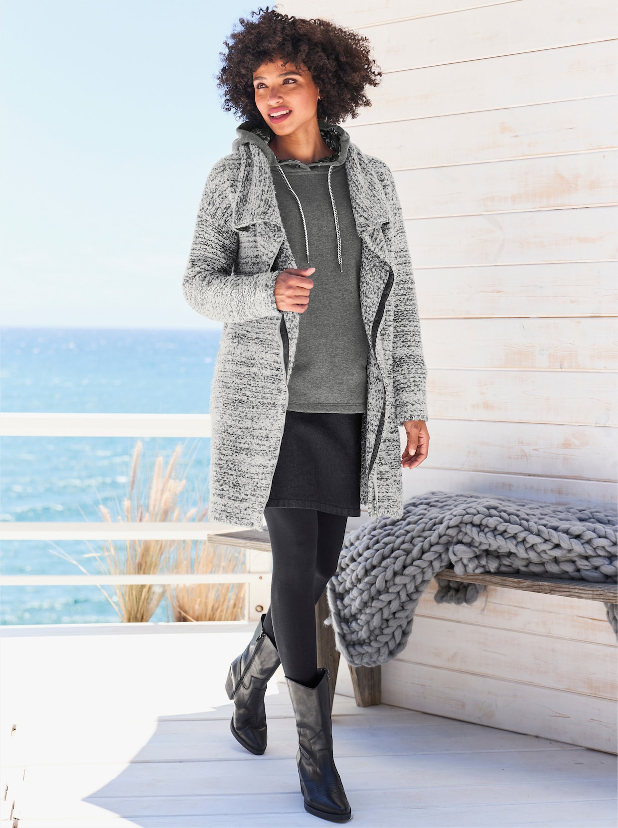 heine Manteau en tricot - gris clair-anthracite chiné