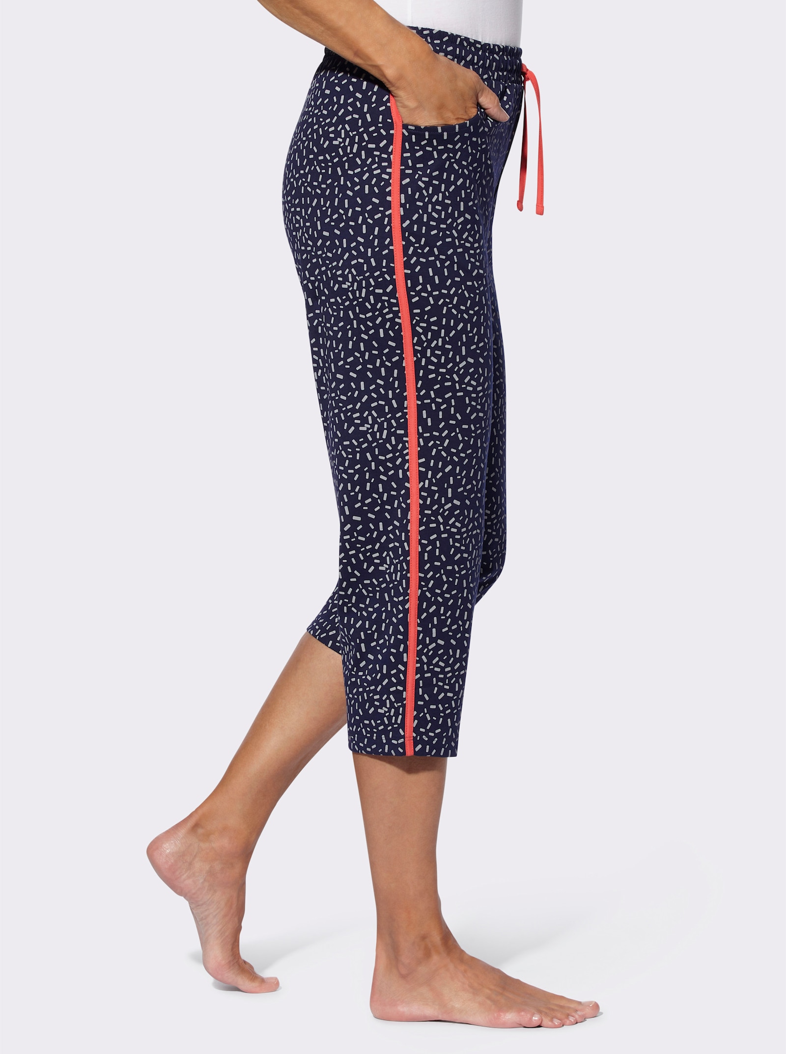 7/8-broek met contraststreep - marine/steengrijs bedrukt