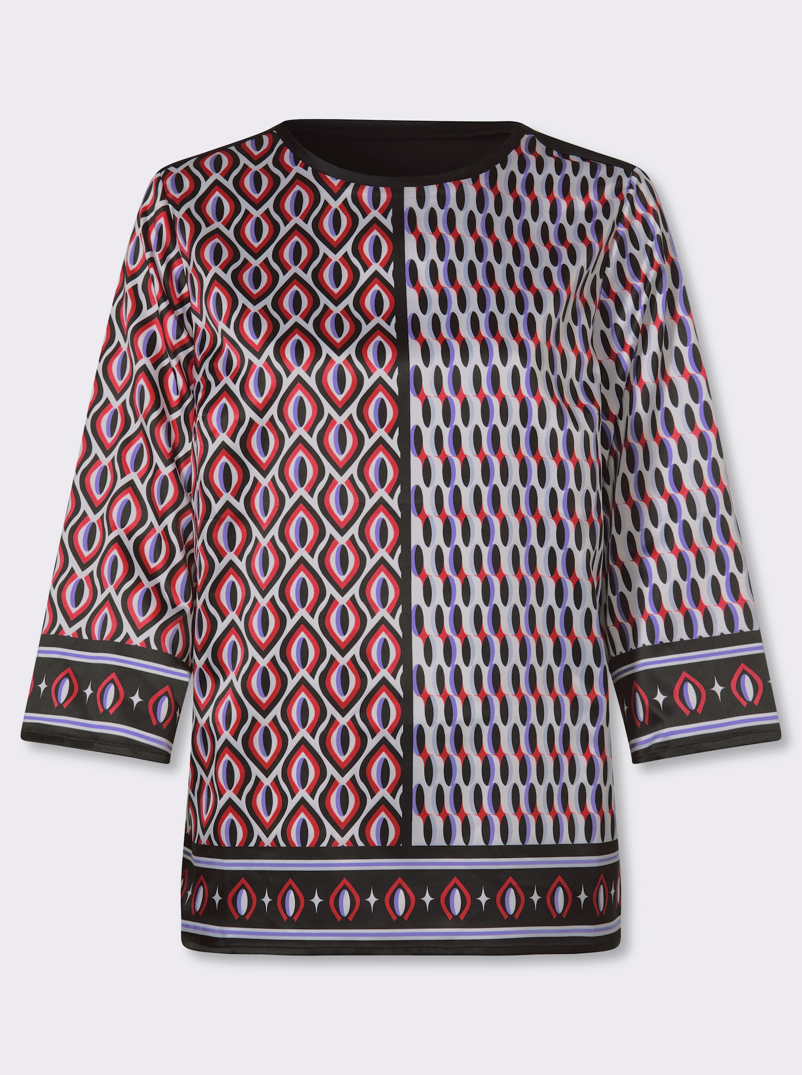 heine Blouse met print van satijn - zwart/kers geprint