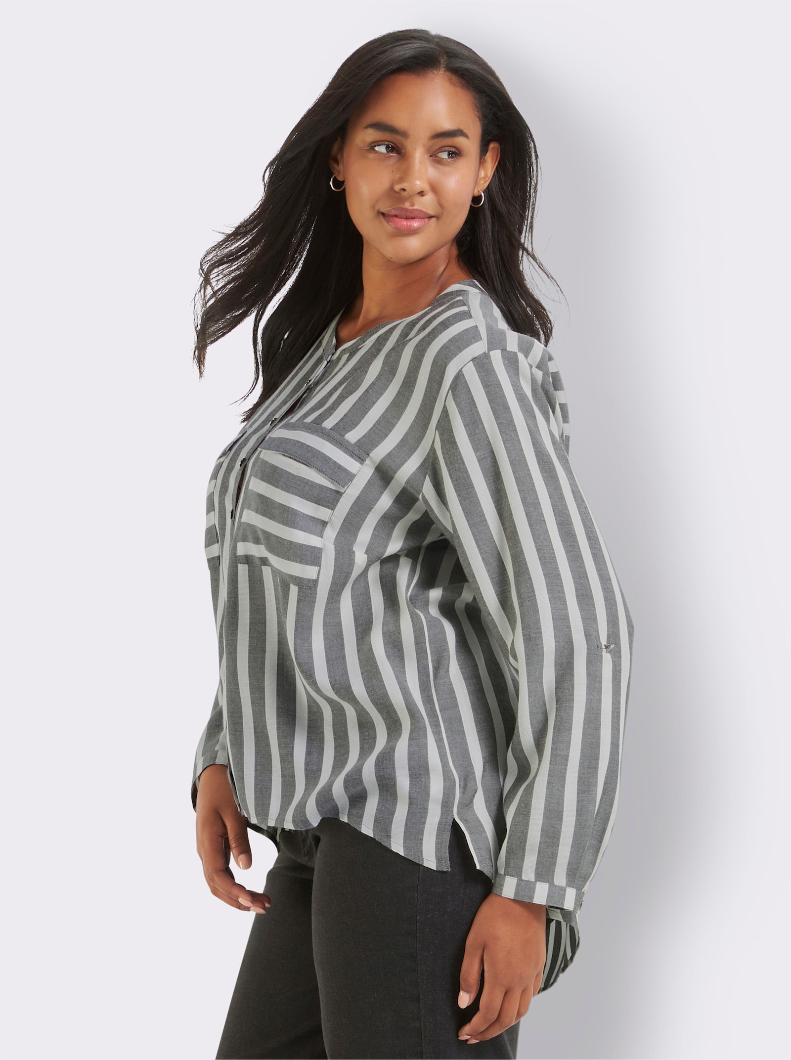 Gestreifte Bluse - weiß-grau-gestreift
