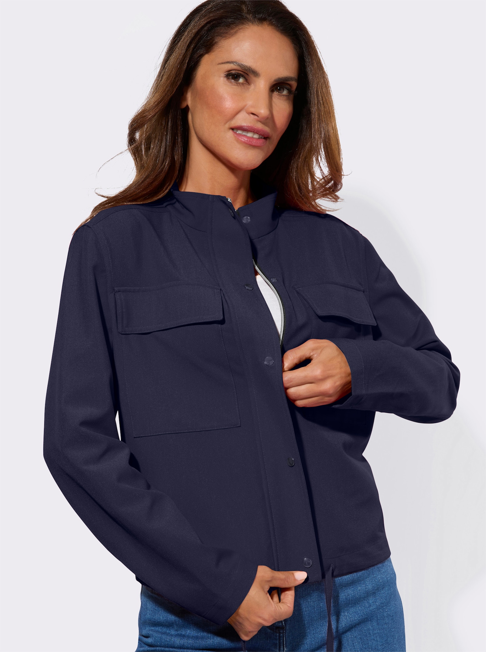 Blouson-Blazer mit verdecktem Reißverschluss - marine