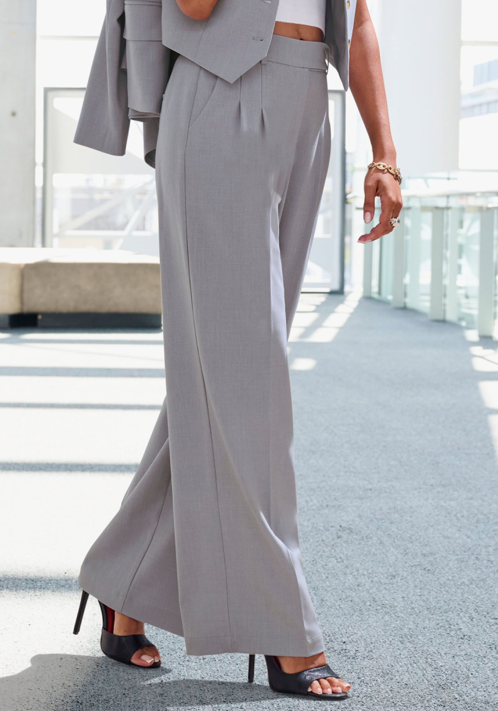 LASCANA palazzo-broek - grijs gemêleerd