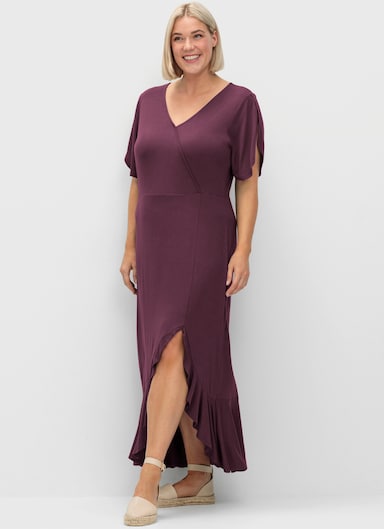 sheego Jerseykleid in Wickeloptik, mit Volantrock - burgund