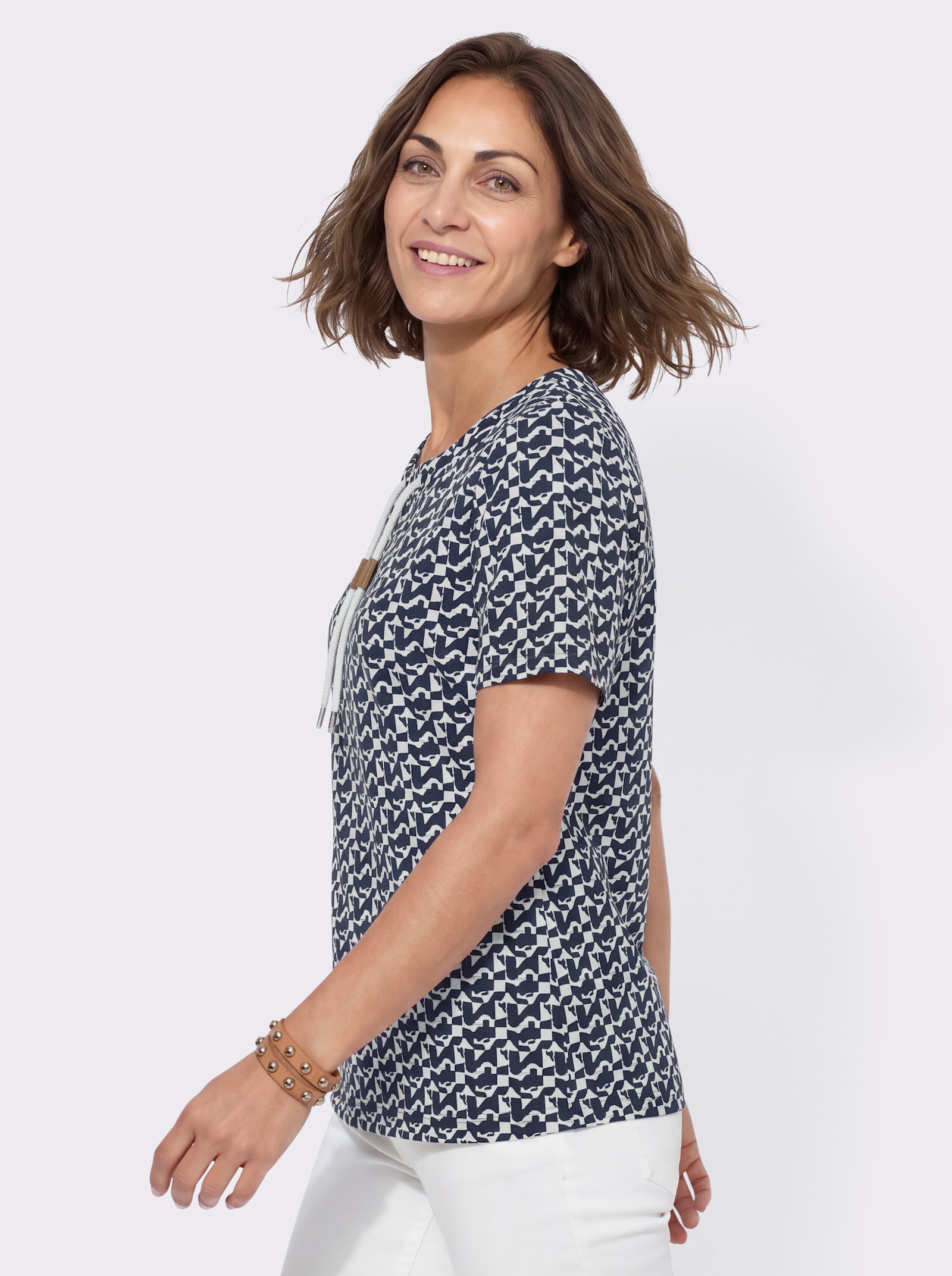 Shirt mit Druck - marine-ecru-bedruckt