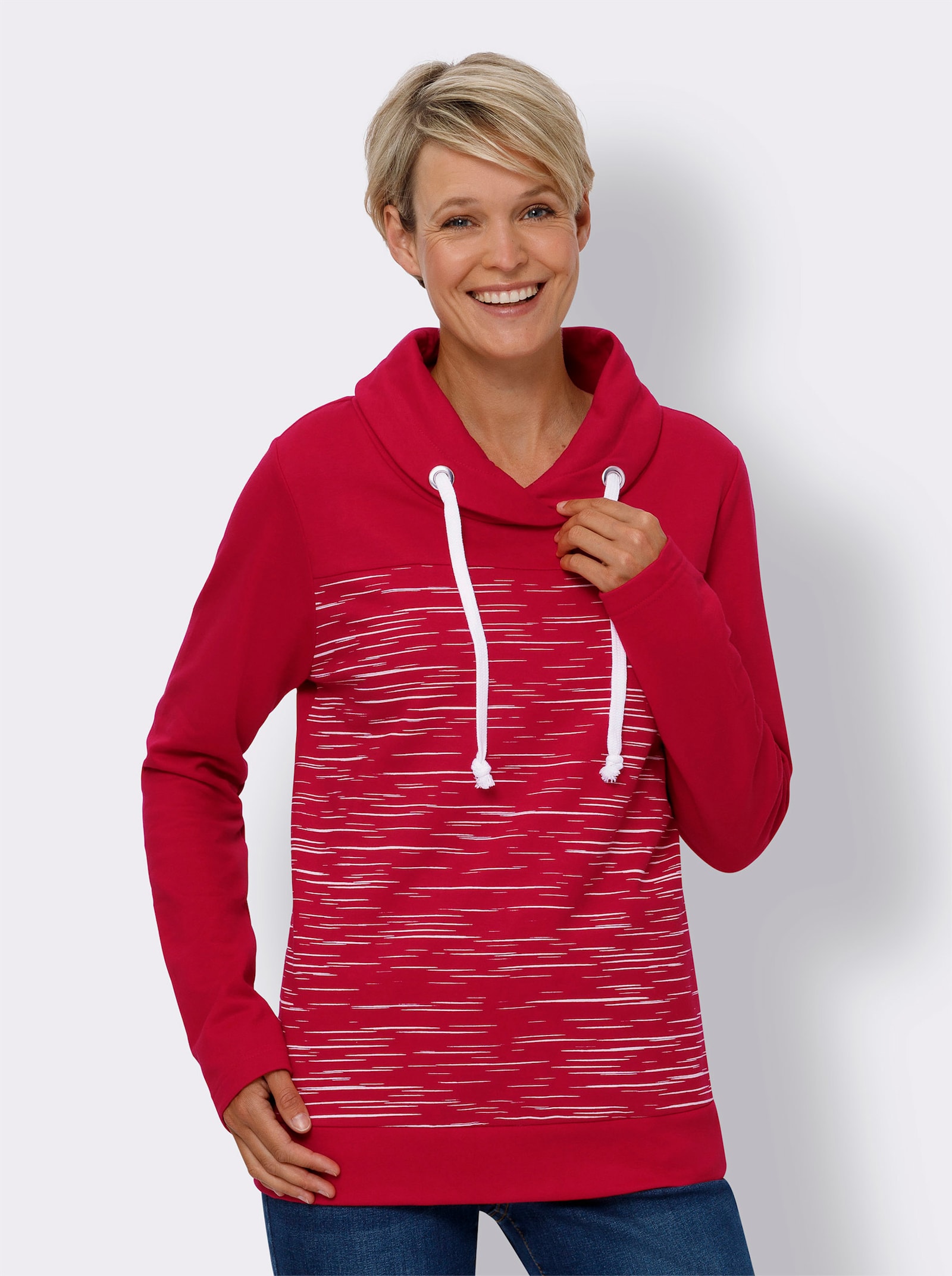 Mikina, rolákový golier - Červeno-svetlobéžová potlač