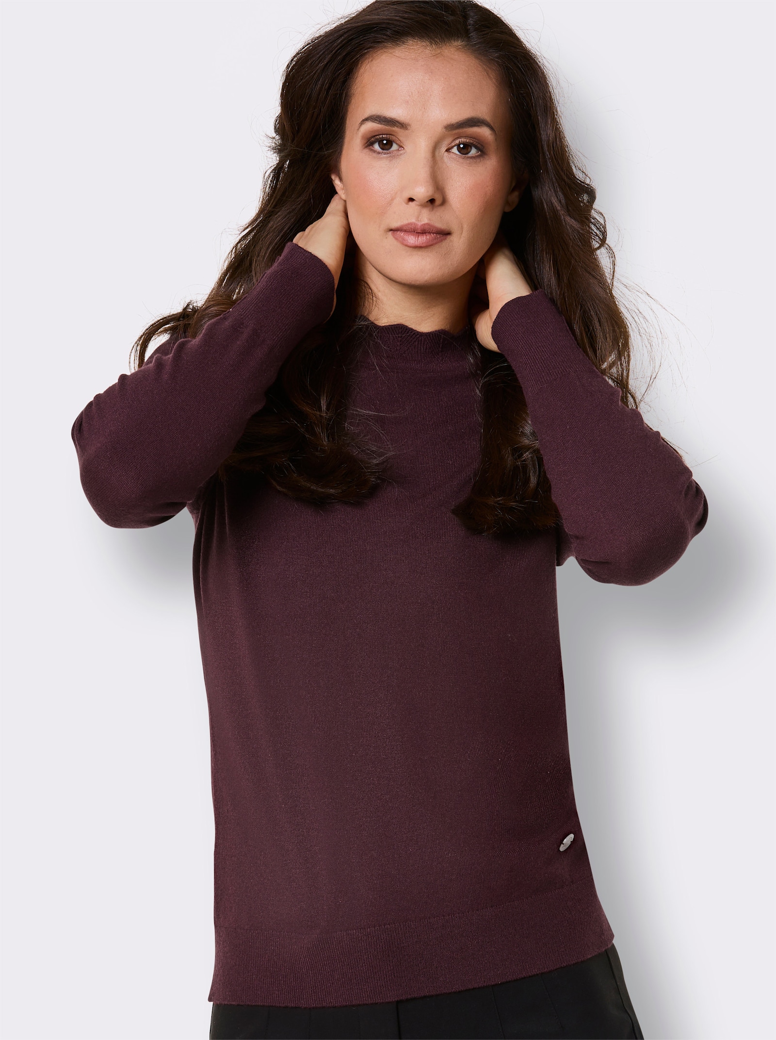 CREATION L PREMIUM Langarm-Pullover mit gebogtem Saum - burgund