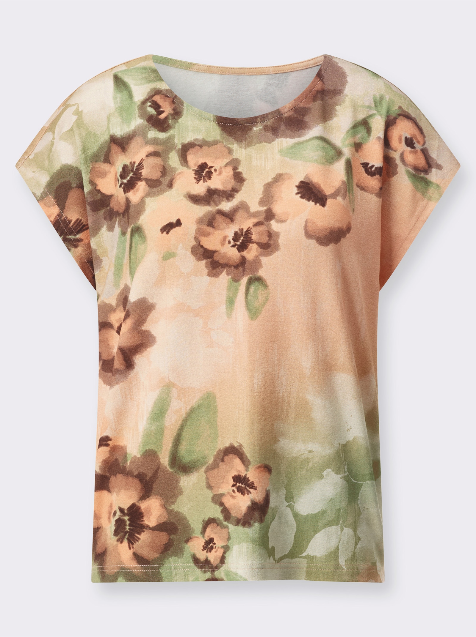 Print-Shirt mit überschnittenen Schultern - elfenbein-orange-bedruckt