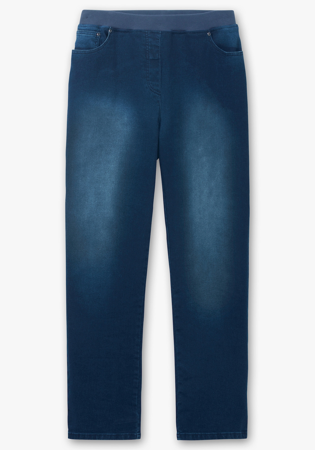 Schlupfjeans mit geripptem Strick-Dehnbund - blue-stone-washed
