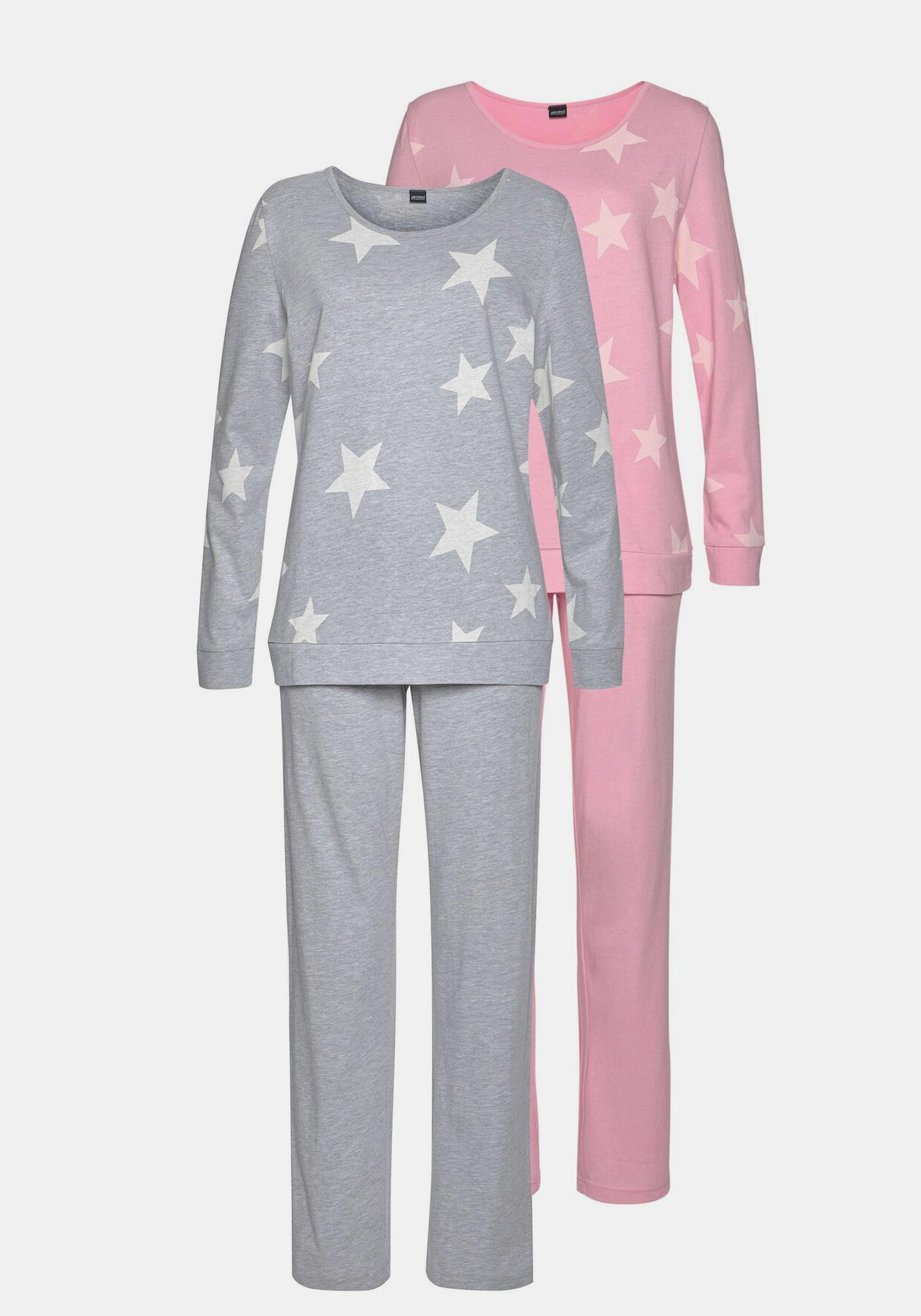 Arizona Pyjama - grau-rosa-sterne