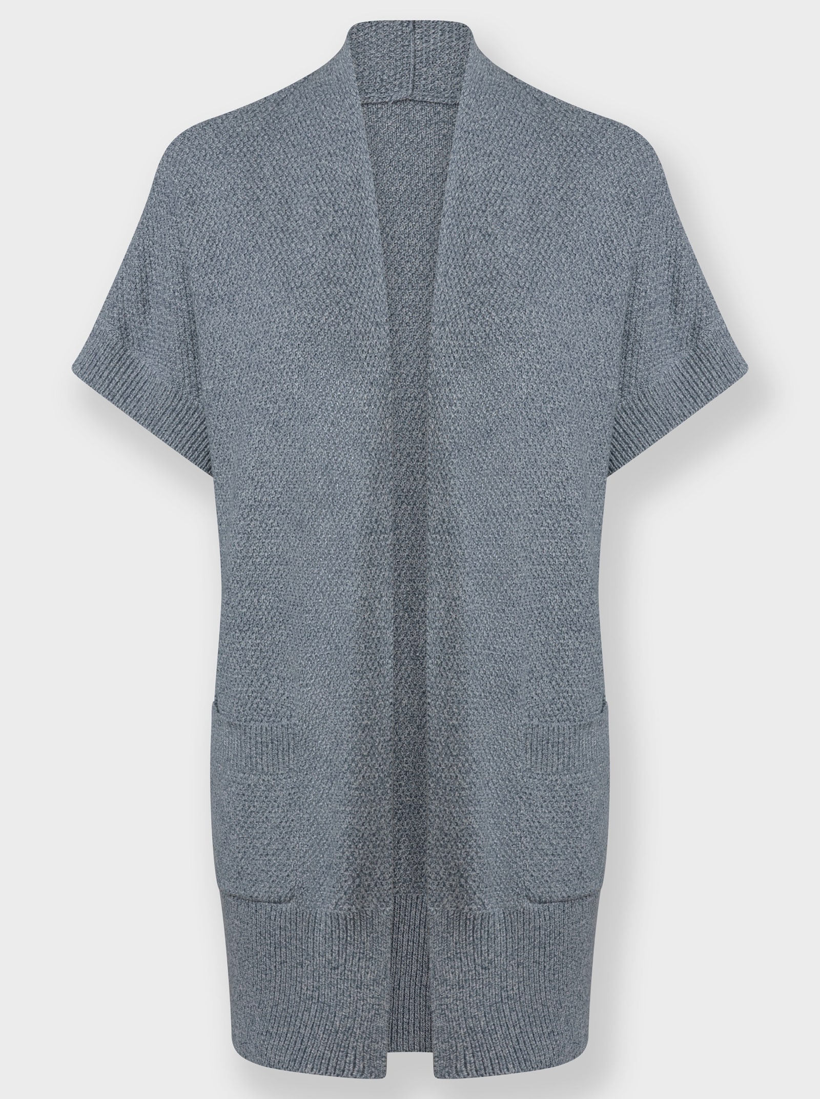 Longstrickjacke , verschlusslos - rauchblau-meliert