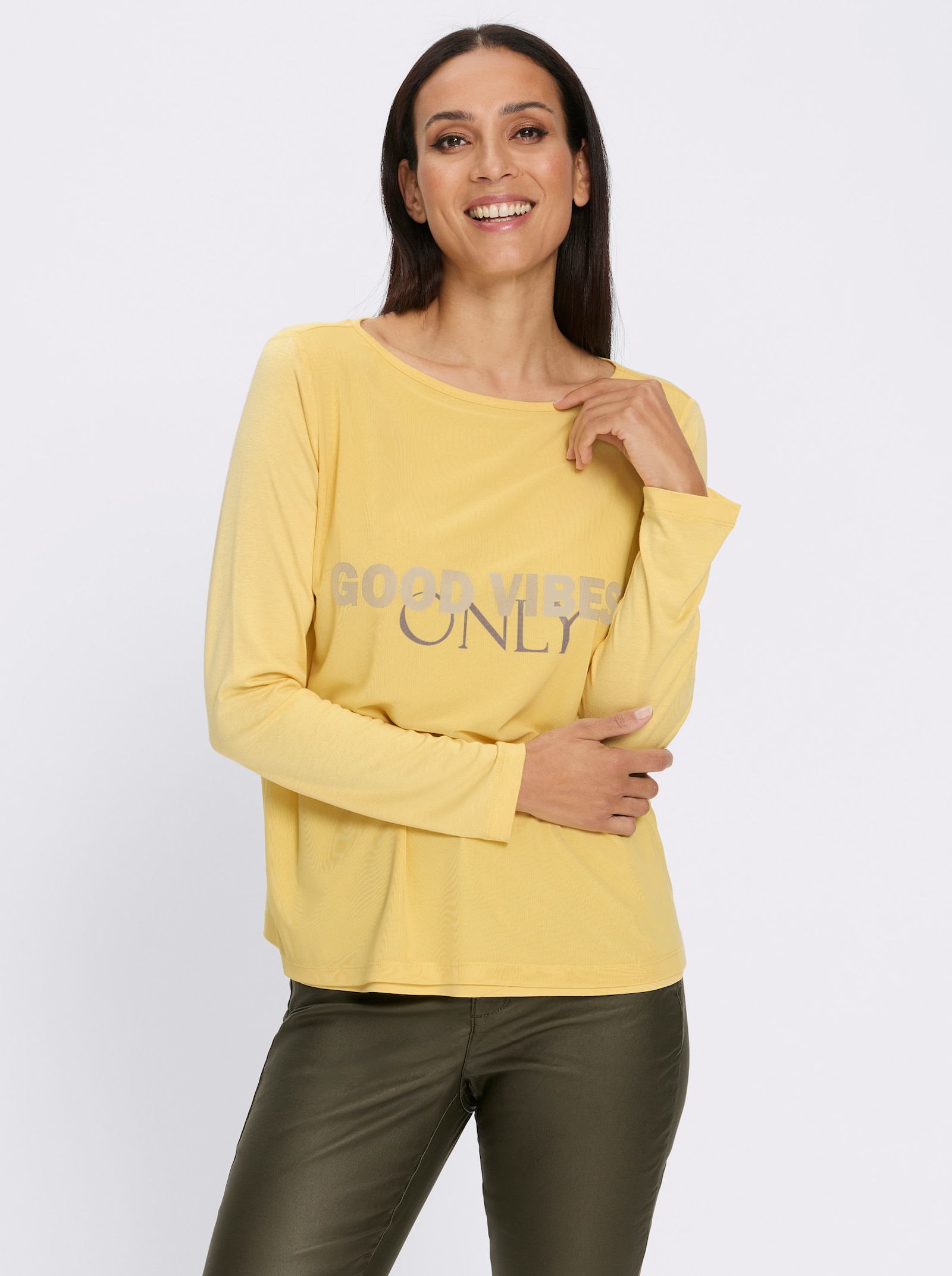 heine Langarmshirt mit Foliendruck - zitrone-anthrazit