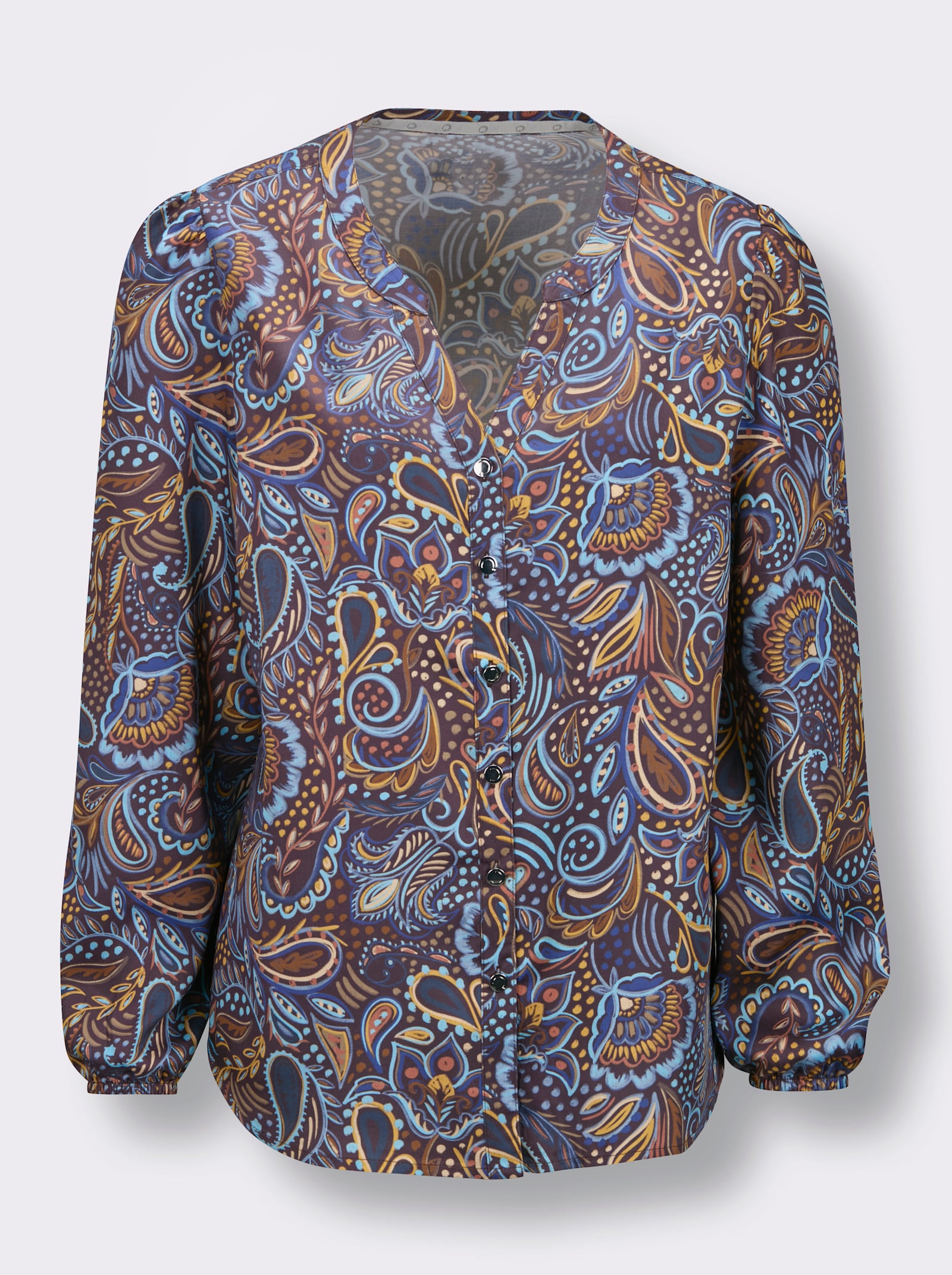 CREATION L PREMIUM Druckbluse mit Paisley-Dessin - taubenblau-ecru-gemustert