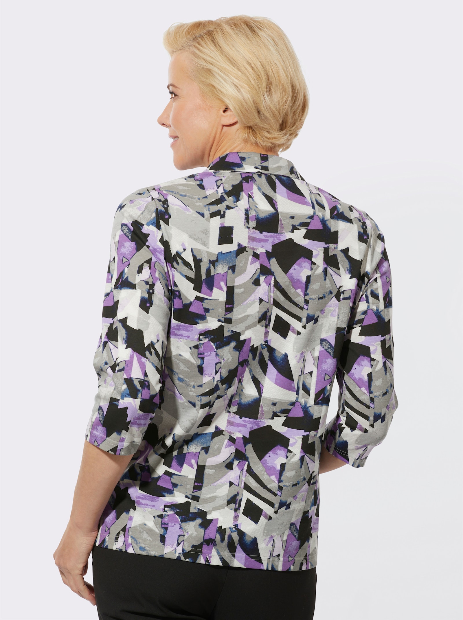 Poloshirt met glittersteentjes - lavendel/steengrijs bedrukt