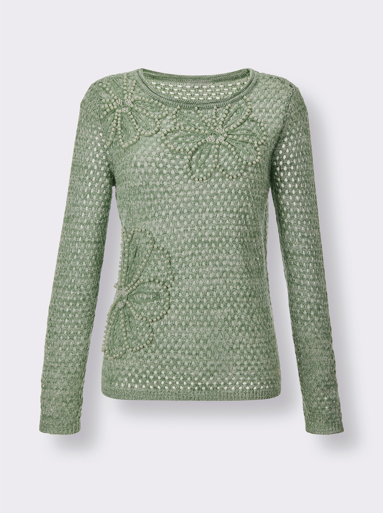 CREATION L PREMIUM Ajourpullover - eucalyptus-ecru-meliert