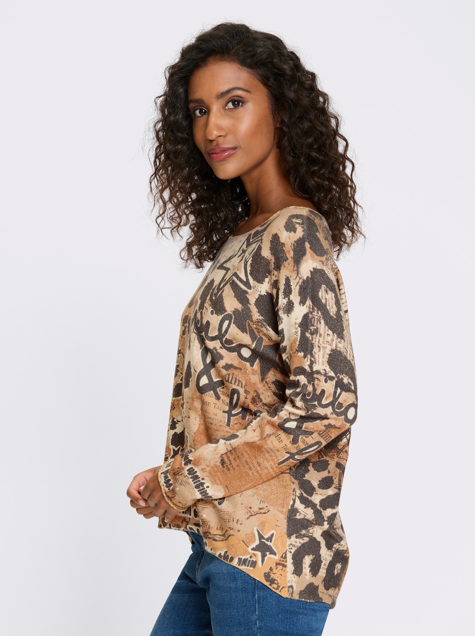 heine Pullover mit Effektgarn - champagner-graphit-bedruckt