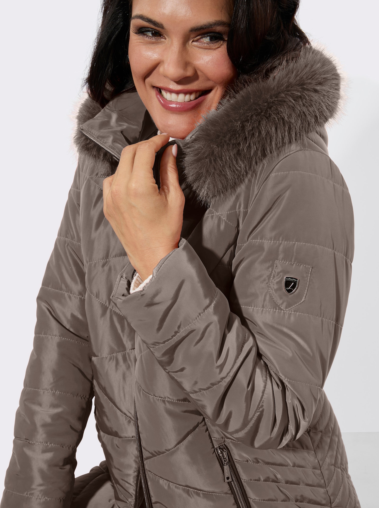 Longjacke mit abnehmbarer Kapuze - taupe