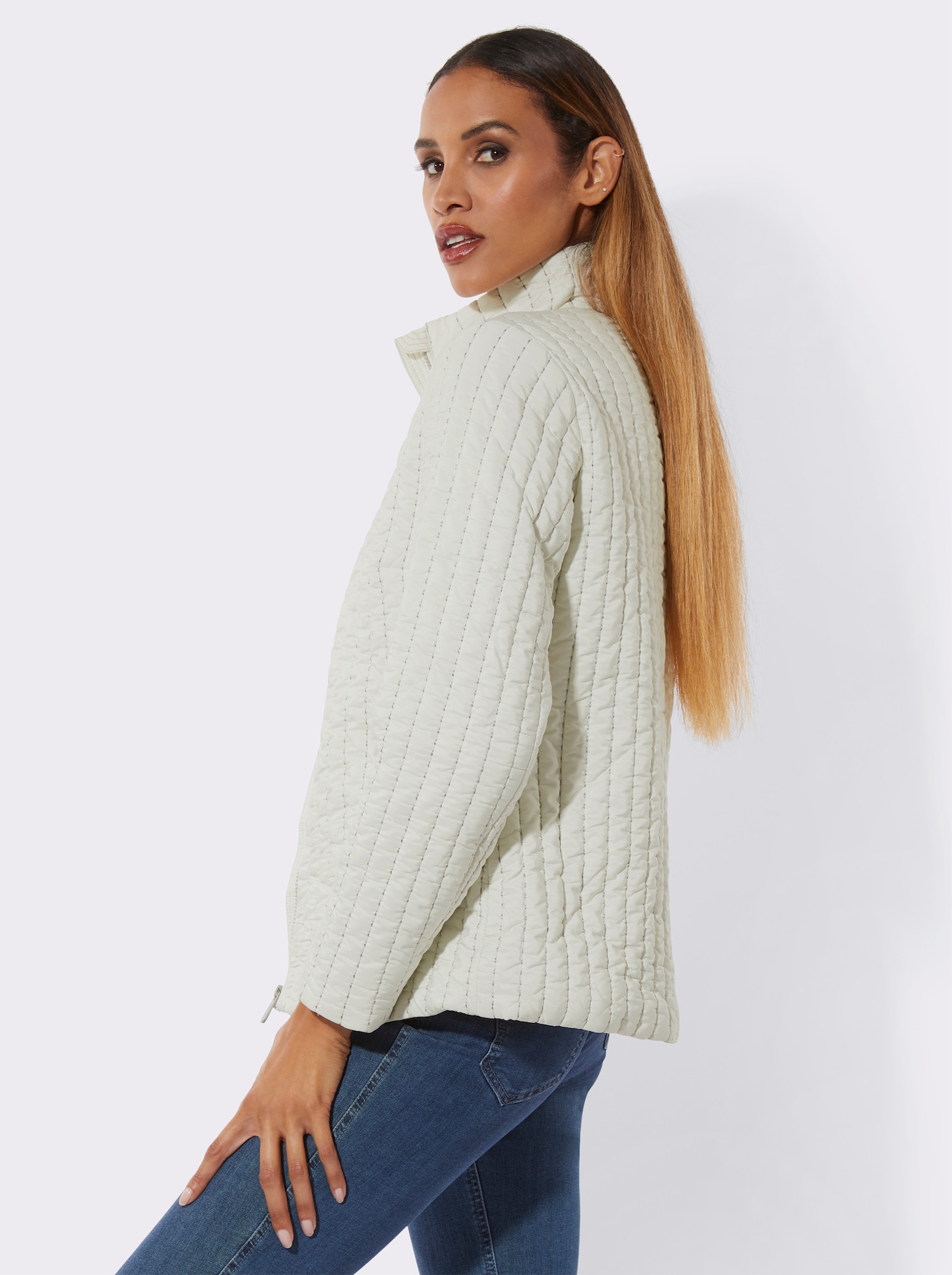 Veste avec patte de protection pour la glissière - écru-gris pierre