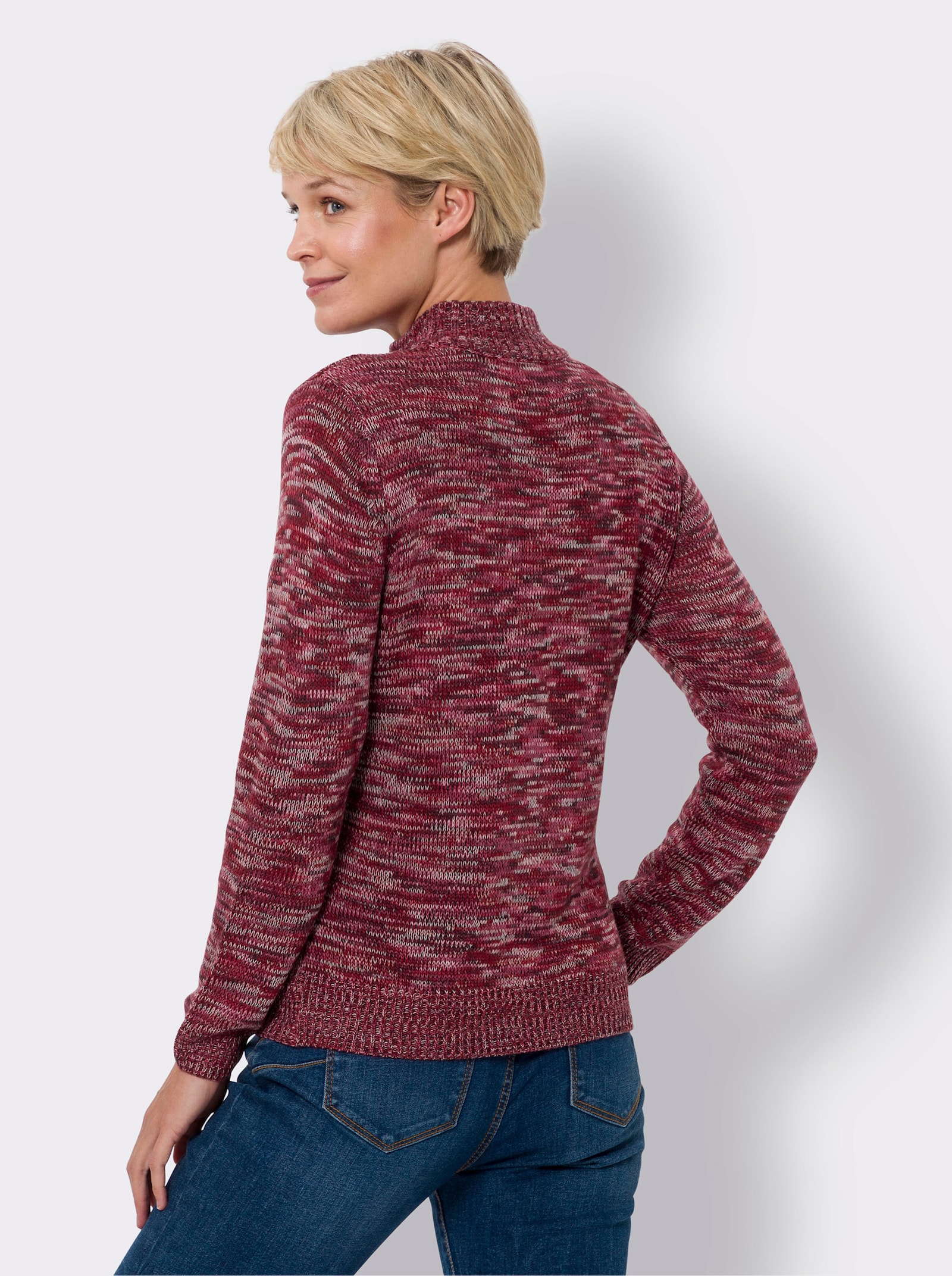 Pullover met lange mouwen van gemêleerd tricot - bordeaux gemêleerd
