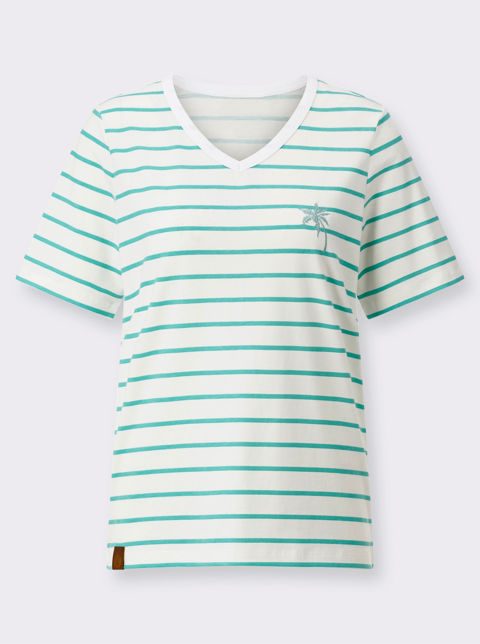 Shirt mit Stickerei, geringelt - salbei-ecru-geringelt